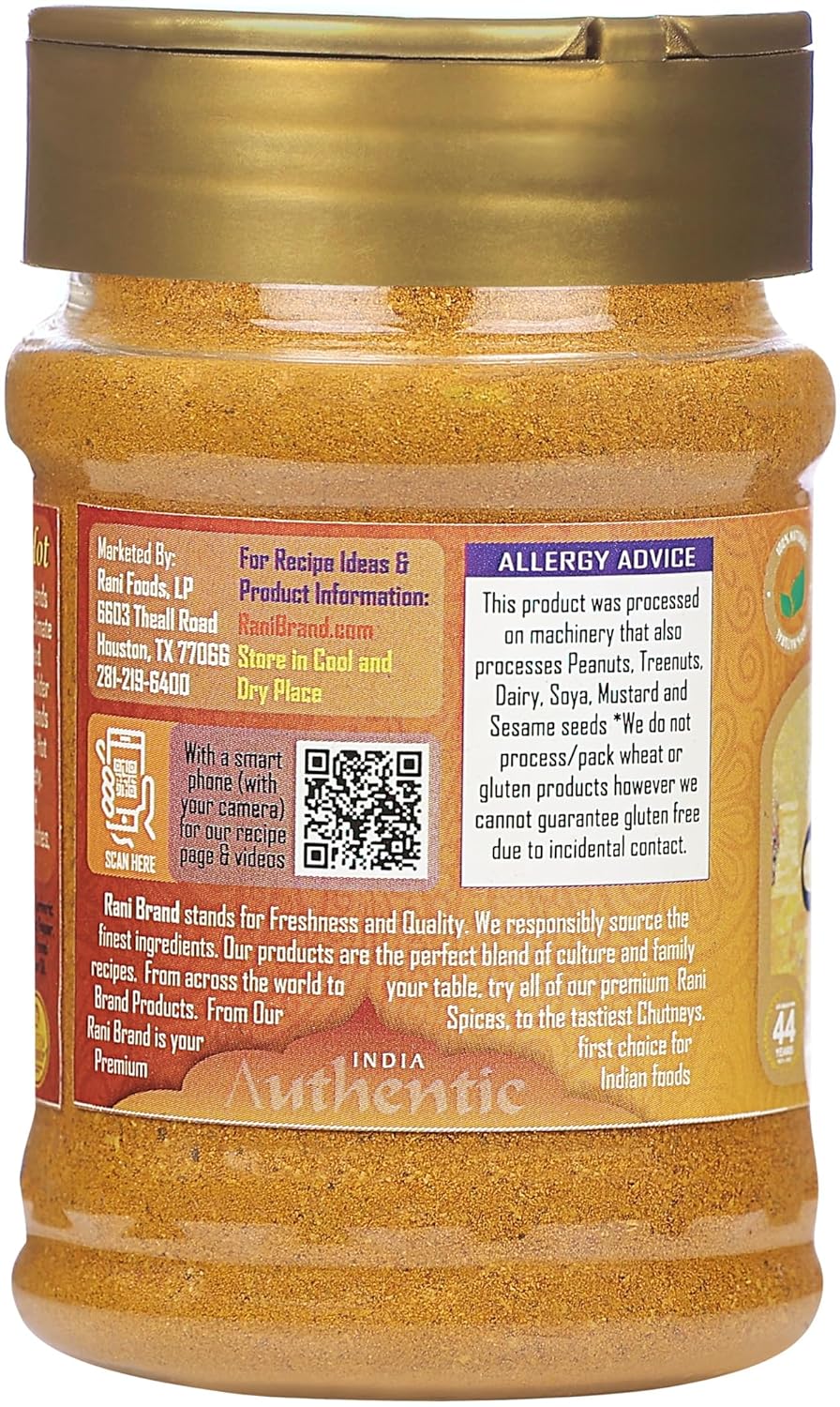 Rani Curry en polvo caliente (mezcla india auténtica de 11 especias) Tarro PET de 3 onzas (3.00oz)  Todo natural  Sin sal  Vegano  Sin colores  Apto