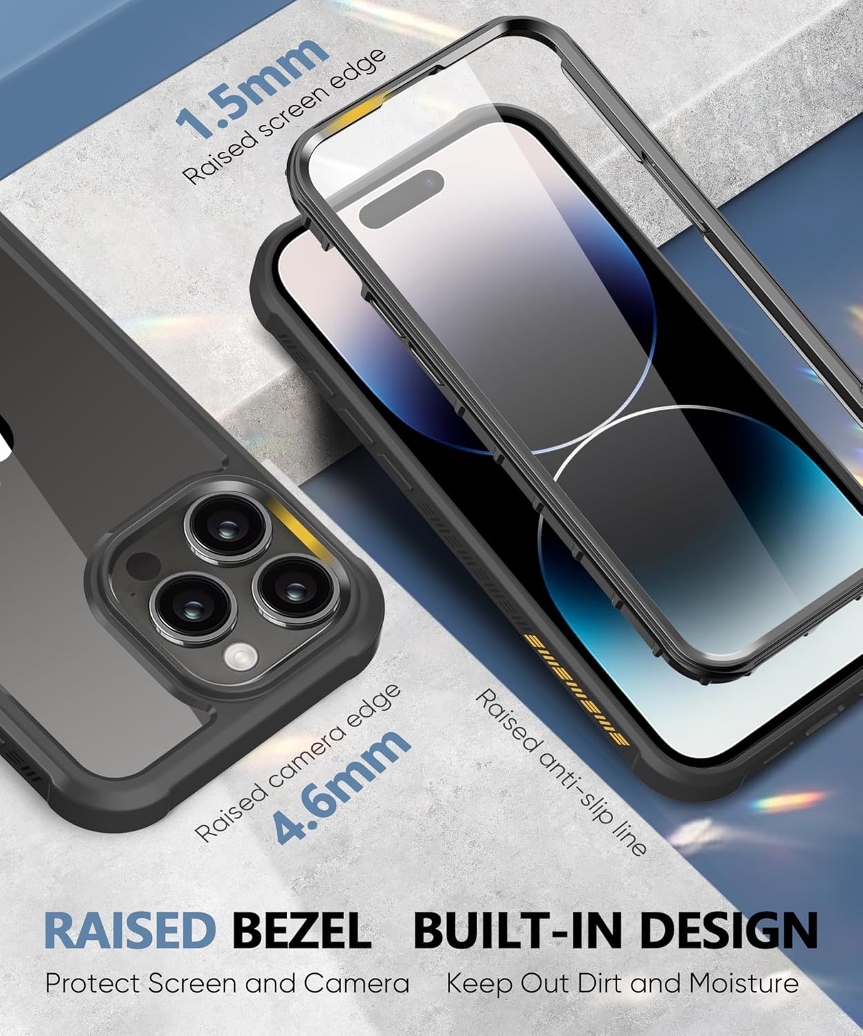 Funda para iPhone 15 Pro Max, protector de pantalla integrado, con protector de lente de cámara, carcasa de cuerpo completo resistente a prueba de