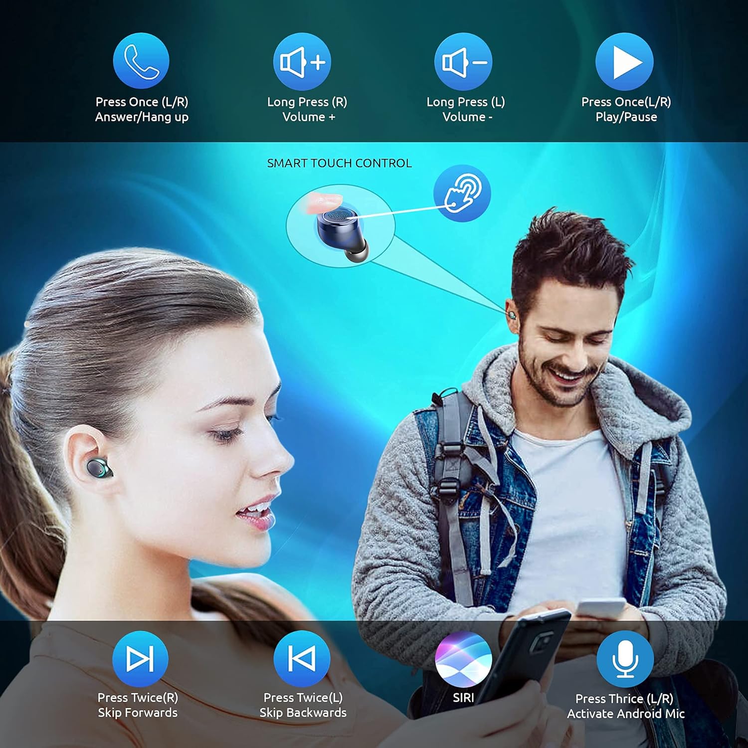 Auriculares inalámbricos V5.1 PRO compatibles con Xiaomi Black Shark 4S IPX3 Bluetooth Touch a prueba de aguasudor y reducción de ruido con