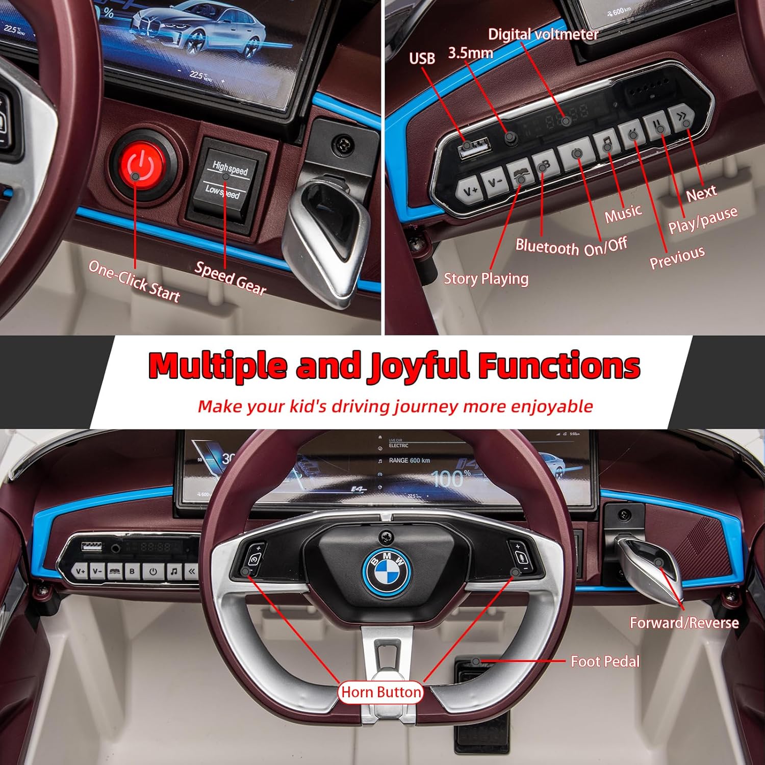 BMW – Auto eléctrico para niños con licencia de 12 V, con control remoto, batería 7AH, juguetes para niños pequeños de 1 a 3 años, 3 velocidades,
