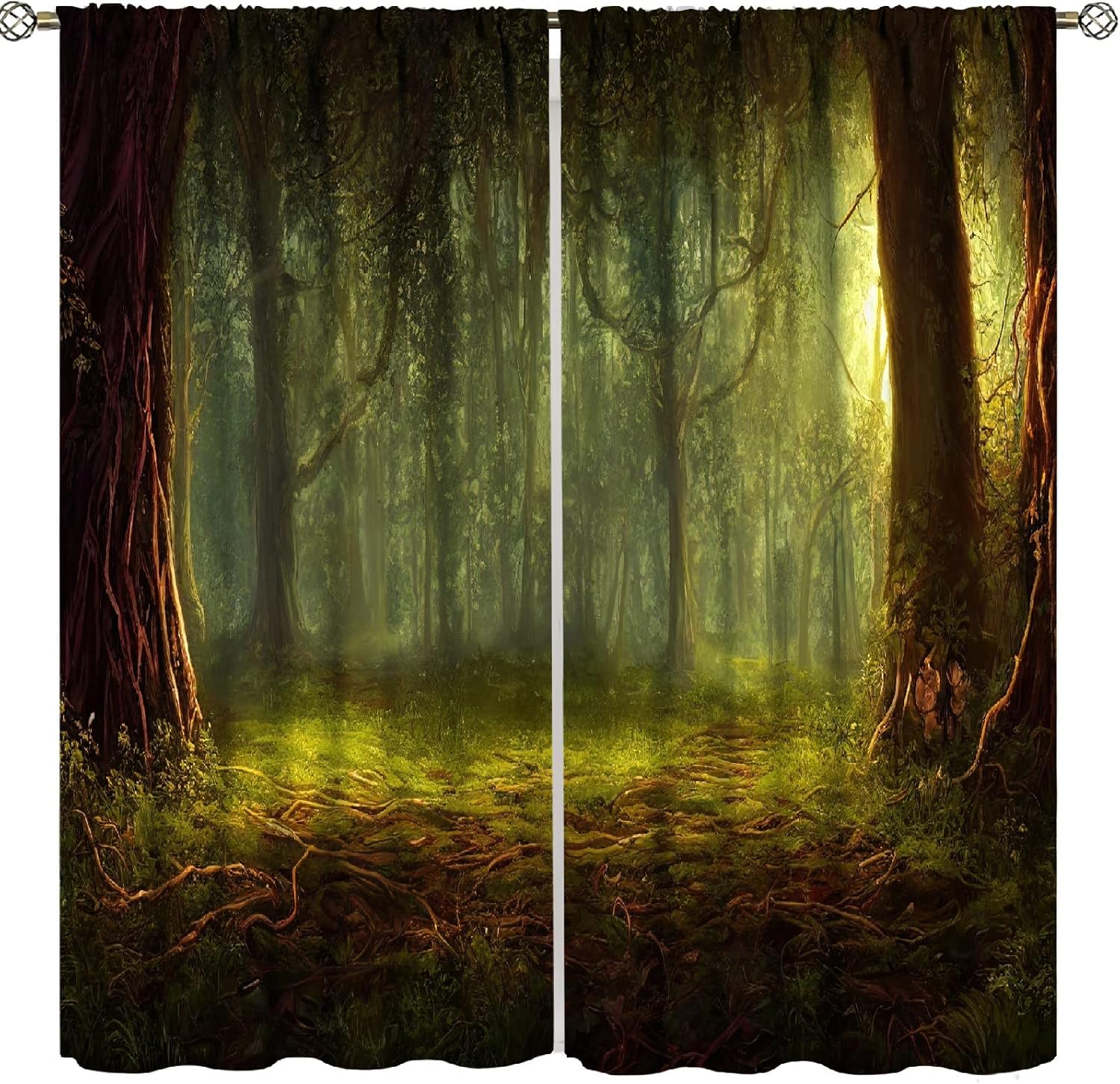 Cortinas de bosque misterioso, luz del sol también bosque tropical, pintura al óleo, estilo dormitorio, sala de estar, decoración impresa, 2