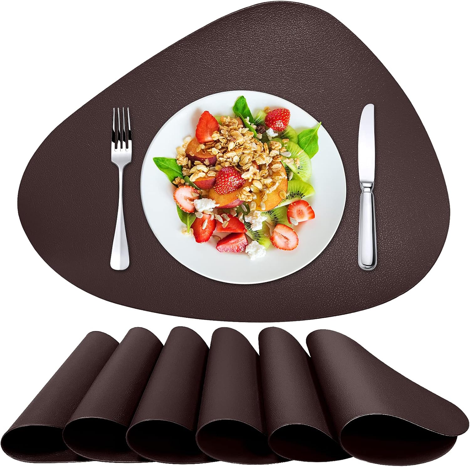 Herda Juego de 6 manteles individuales redondos de piel sintética antideslizantes, lavables, resistentes al calor, para mesa redonda, para cocina,