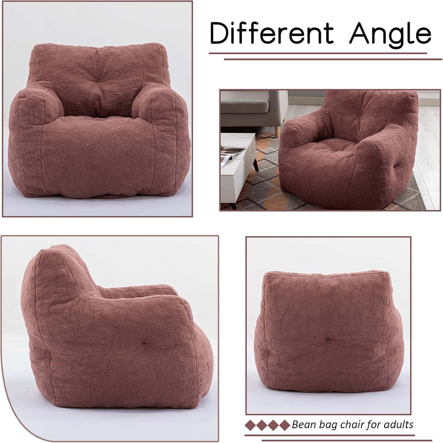 Hison Puf para adultos y niños, tela de peluche, sofá esponjoso y perezoso, relleno de esponja viscoelástica, sofá con reposabrazos para sala de