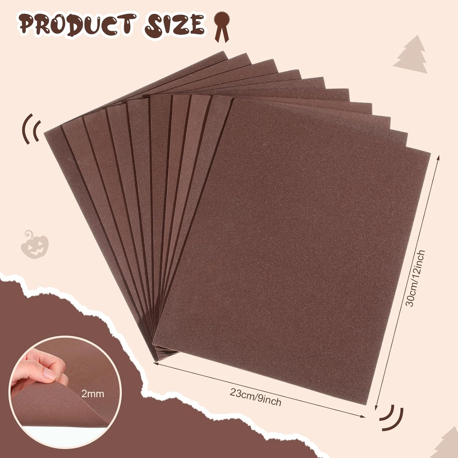Tenceur 50 hojas de espuma EVA de 9 x 12 pulgadas, hojas de papel de espuma de 0.079 in de grosor para arte de oficina y bricolaje (marrón)