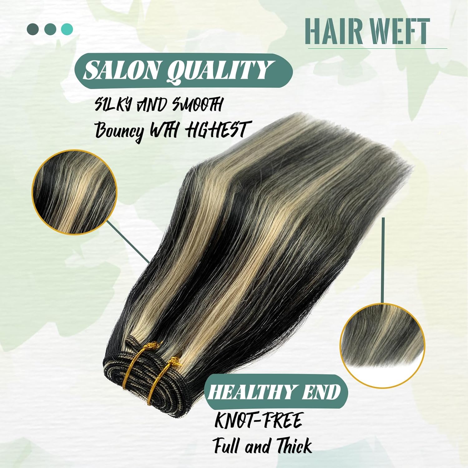 Smavida Extensiones de cabello humano real para coser, balayage, mezcla de negro y rubio decolorado, extensiones de cabello humano lacio para mujer,