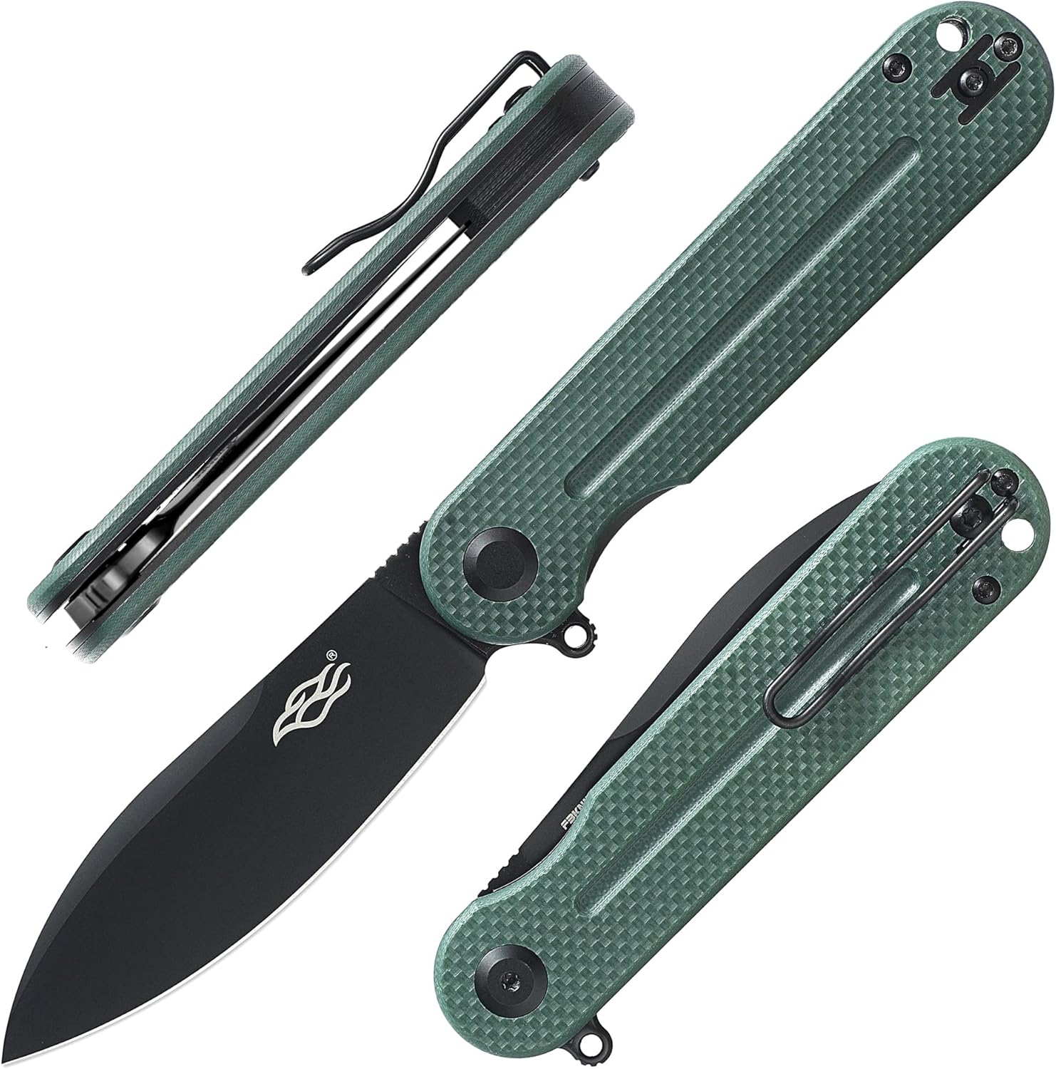 Firebird Ganzo FH922PT-GB – Cuchillo de bolsillo plegable con rodamiento de bolas, D2, hoja negra, G10, mango antideslizante con clip, equipo de