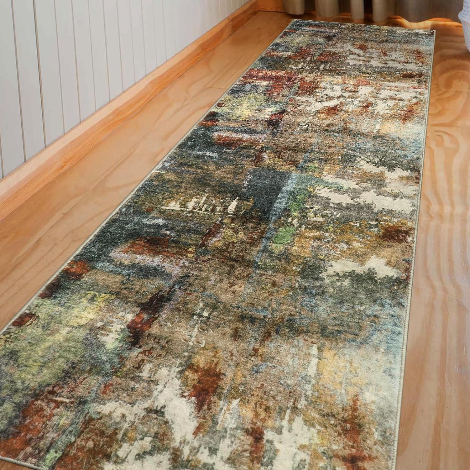 Morebes Alfombra lavable de 2 x 8 pies, antideslizante, diseño abstracto moderno, color rojo, alfombra de entrada para interiores, no desprende