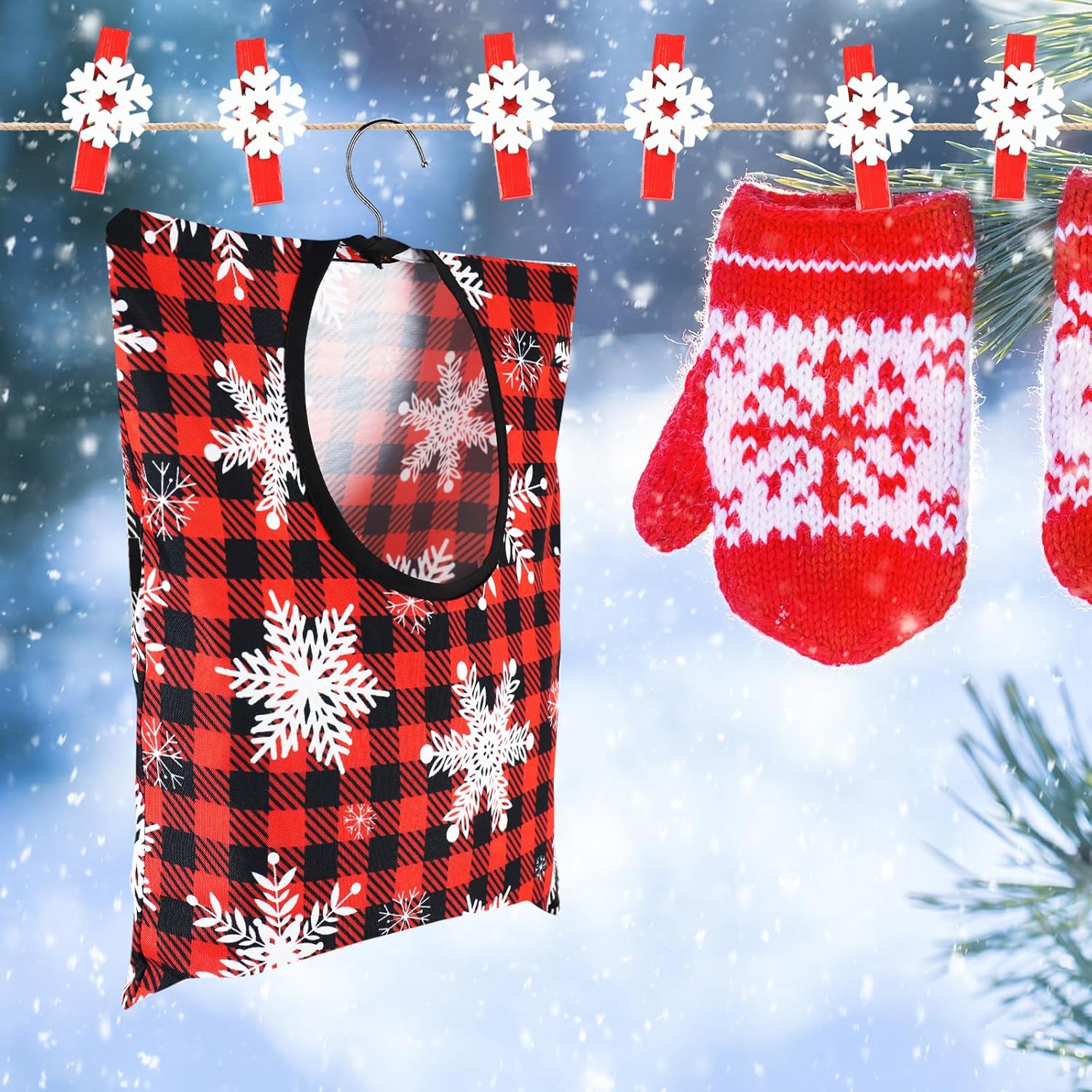 2 piezas de ropa de Navidad Pin bolsa de ropa soporte para bolsa de ropa de copo de nieve soporte de 15 x 11 pulgadas para ropa de invierno bolsa
