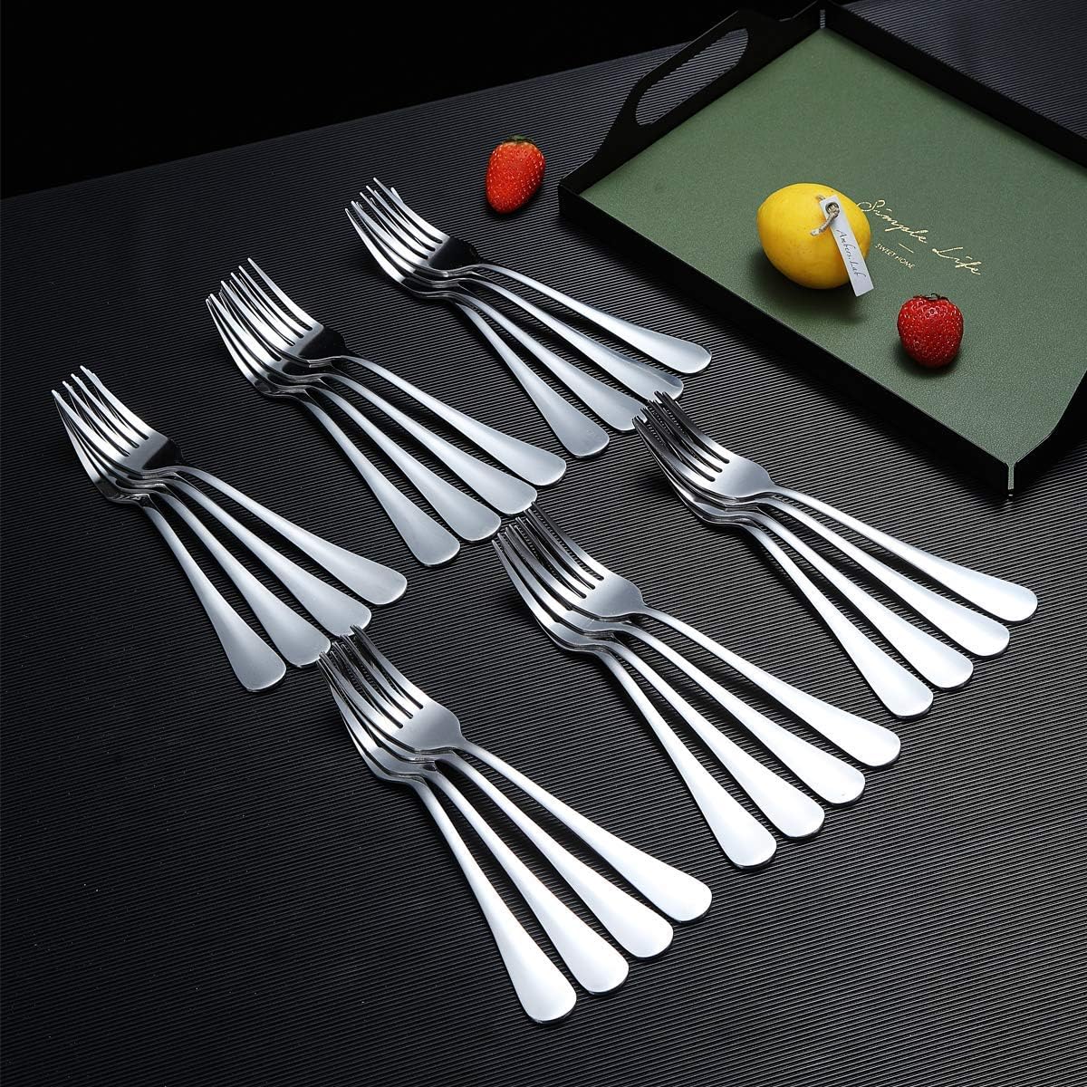 Berglander – Juego de 24 tenedores de acero inoxidable brillante de 7.9 pulgadas, tenedores y cucharas, cubiertos de mesa, resistentes y aptos para