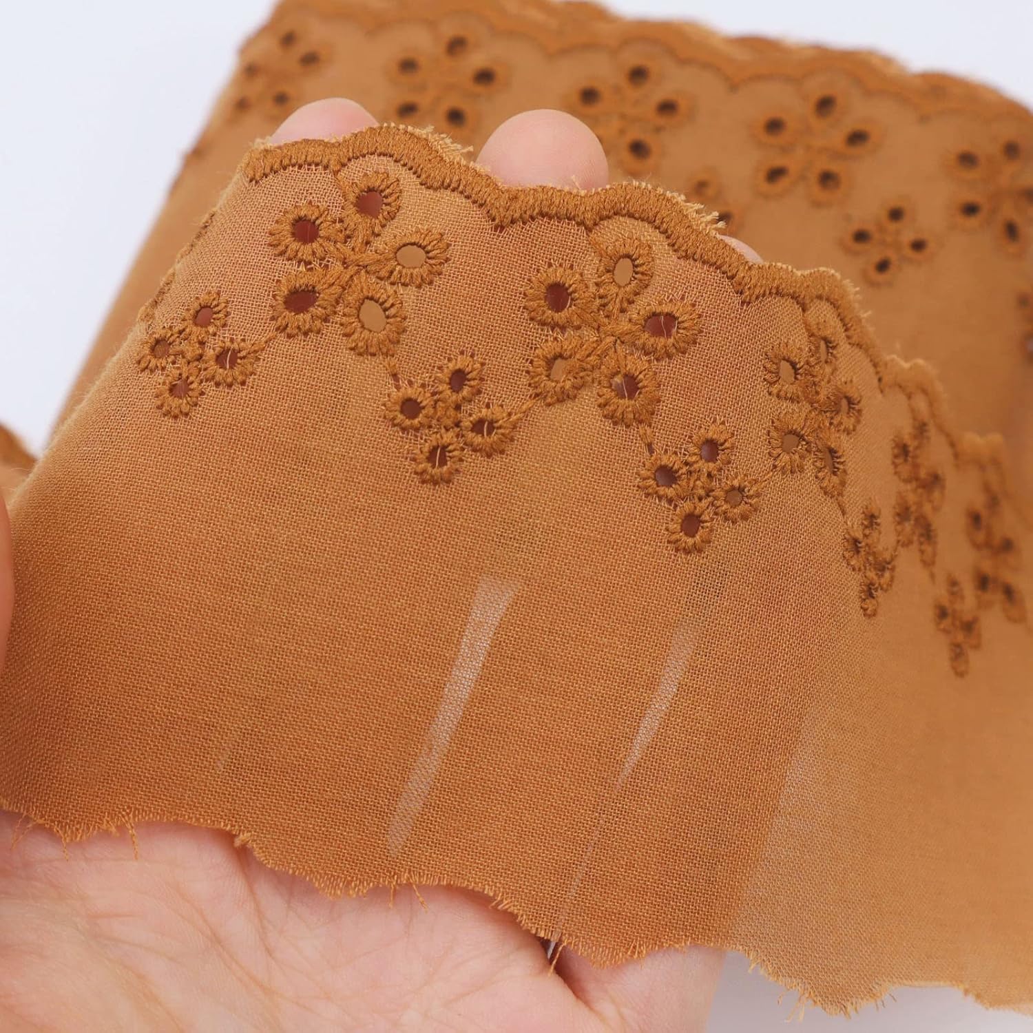 Cinta de encaje de algodón marrón con ojales, 5 yardas, encaje festoneado para coser, ropa de bebé, ropa de mascotas