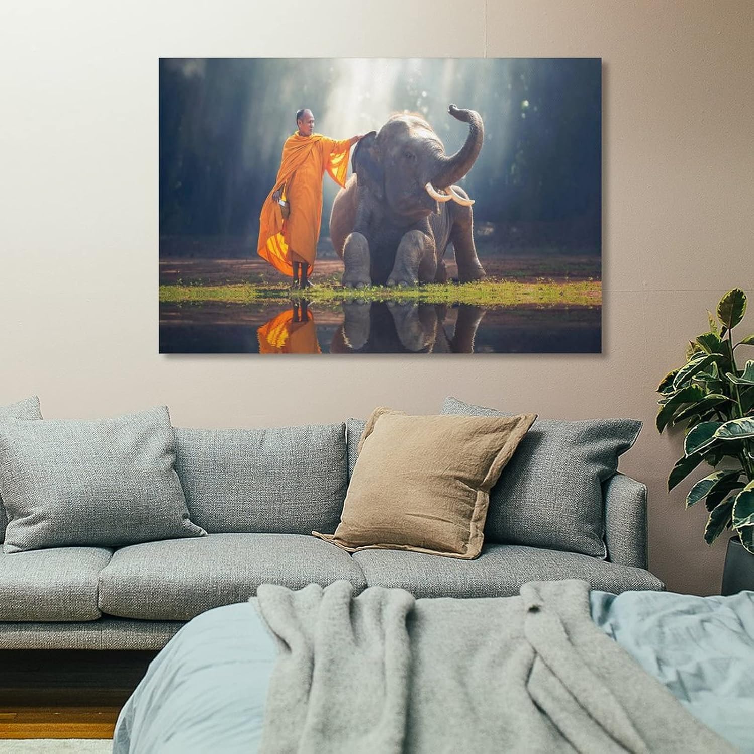 Buda Zen Thai Elefante Monje Arte Póster de Pared, Yoga Masaje Meditación Póster Decorativo de Pared (1) Pinturas de Arte de Pared Lienzo Decoración