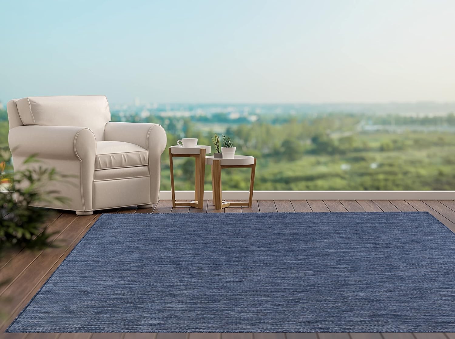 Lena Rug Alfombra lavable para interiores y exteriores, resistente a la intemperie, para porche, terraza, balcón, patio, 8 x 10 pies, color azul