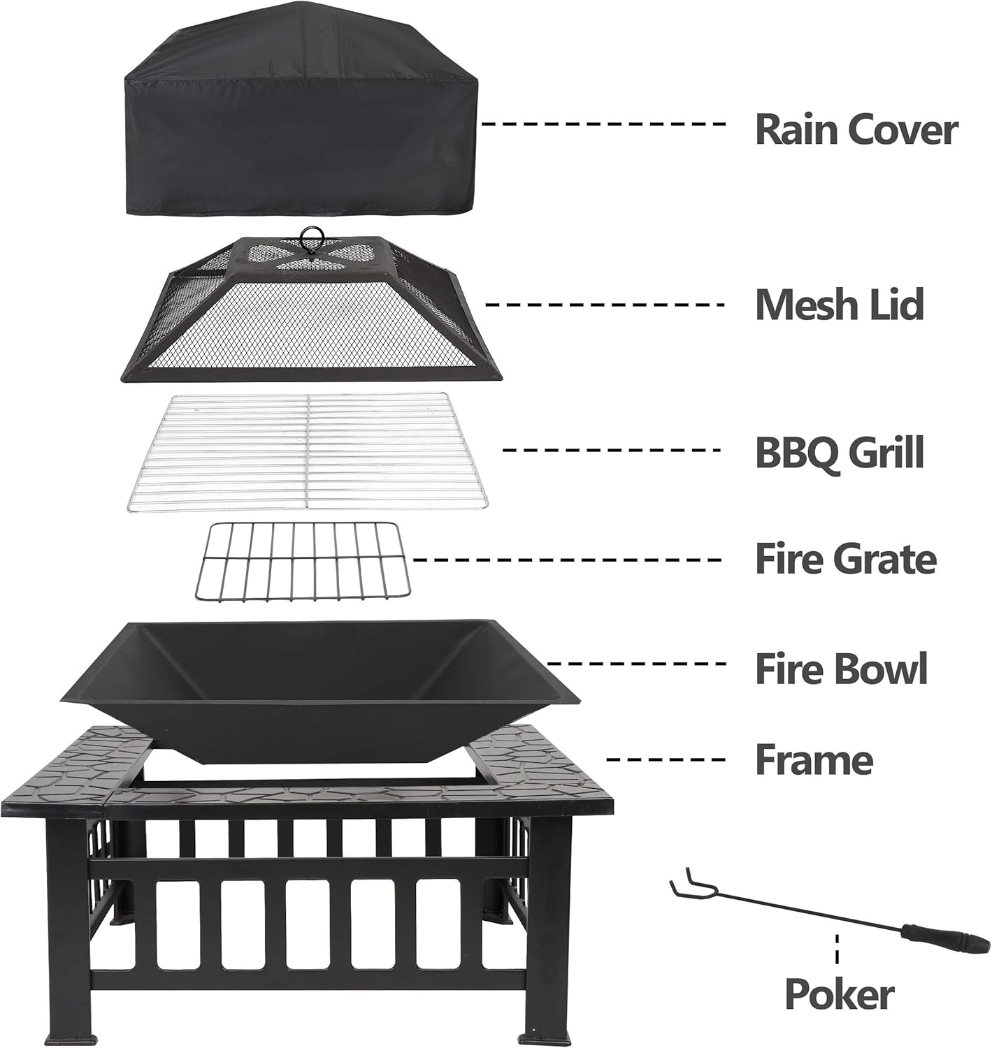 Zeny brasero de jardín para exterior, patio, brasero, hogar de madera y metal, para asador, cocina cubierta de jardín, #01
