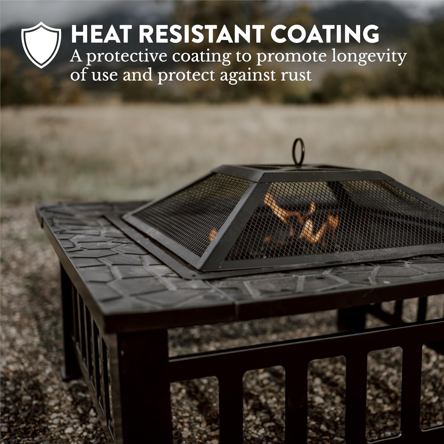 GasOne – Chimenea para exteriores de 32 pulgadas, fogatas de metal para patio exterior con pantalla de chimenea, mesa elegante y moderna para