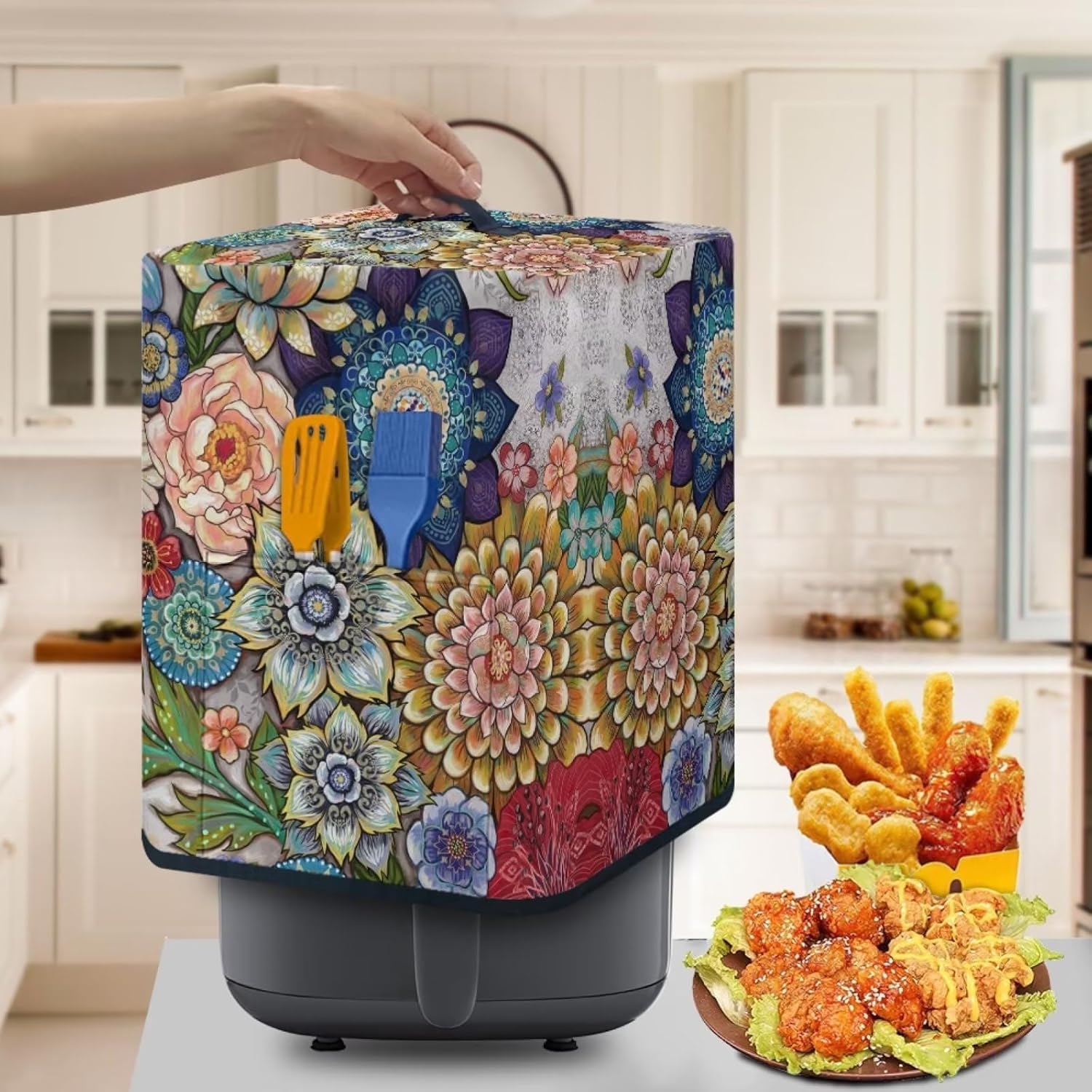 KUIFORTI Blooming – Protector de freidora de aire bohemio para decoración de cocina, funda protectora contra el polvo para olla de arroz con flores