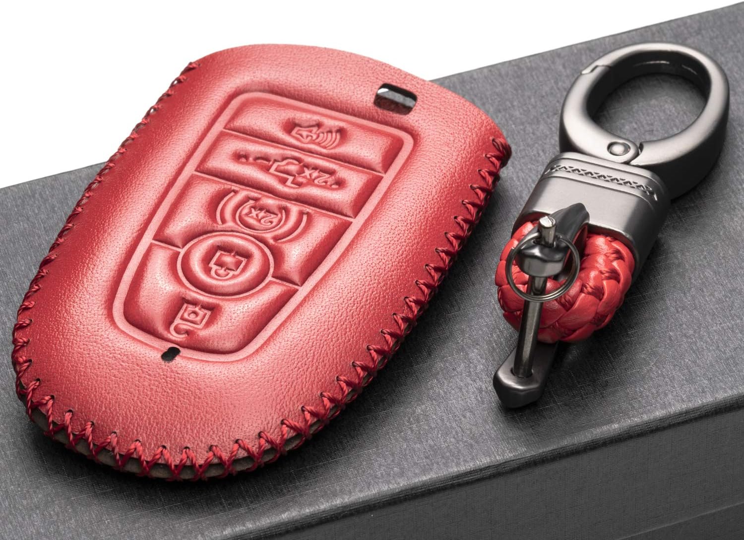 Vitodeco – Funda de piel genuina para llave inteligente de coche sin llave de entrada remota y llavero para Ford Fusion 2019, Explorer, Escape,