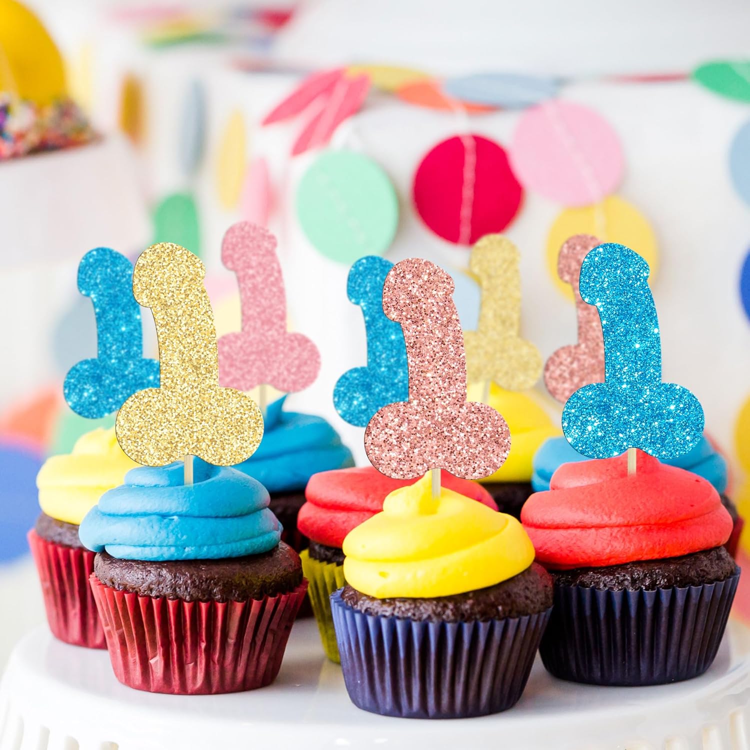 Gyufise 24 piezas de decoración de cupcakes con purpurina colorida para despedida de soltero para boda, compromiso, despedida de soltera, despedida