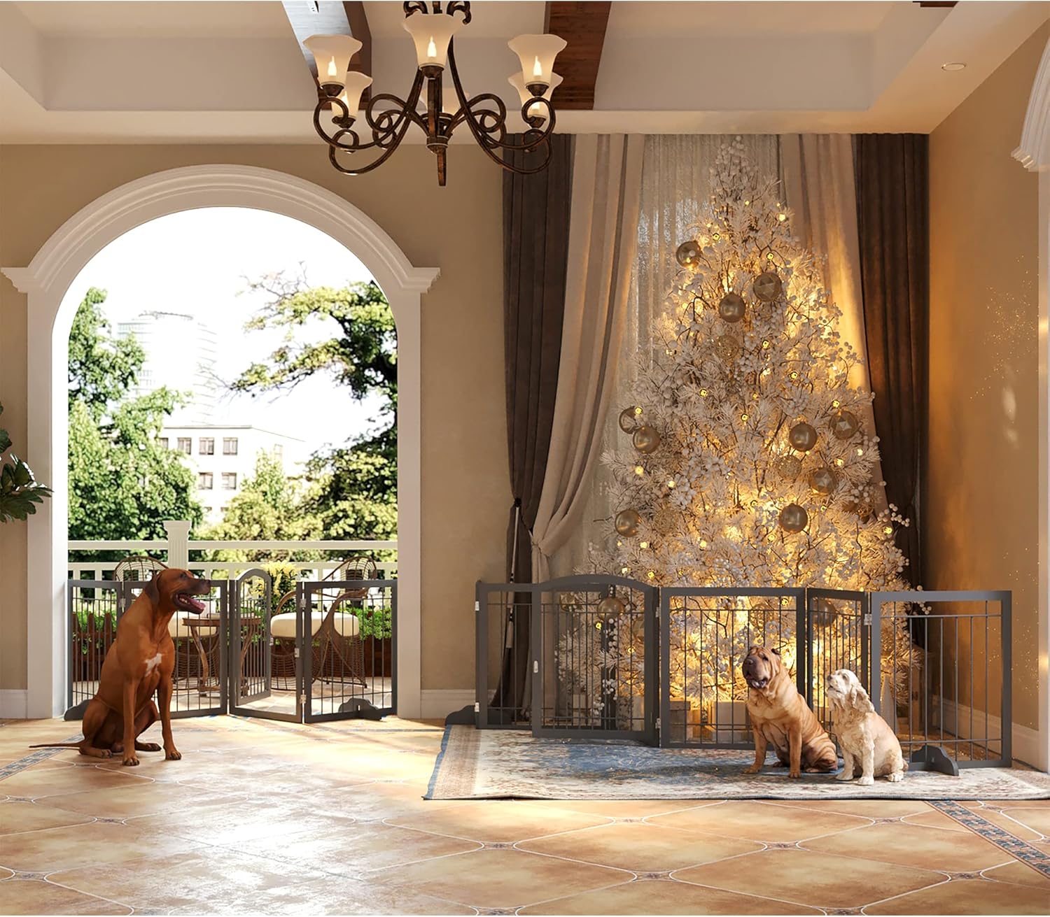JSB Puerta para perros extra ancha de 30 pulgadas de alto con paseo, puerta independiente para mascotas, para pasillos, escaleras y hogar, cerca de
