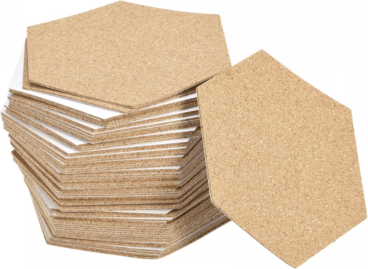 uxcell 3.937×3.346×0.039 in Posavasos Hexágono Corcho Copa Mat Pad Adhesivo Respaldo 60pcs