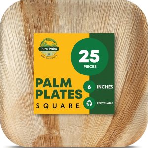 Platos de fiesta de 6 pulgadas, platos de hoja de palma, platos biodegradables, 25 piezas, bonitos platos desechables cuadrados con aspecto de Platos de fiesta de 6 pulgadas, platos de hoja de palma, platos biodegradables, 25 piezas, bonitos platos desechables cuadrados con aspecto de