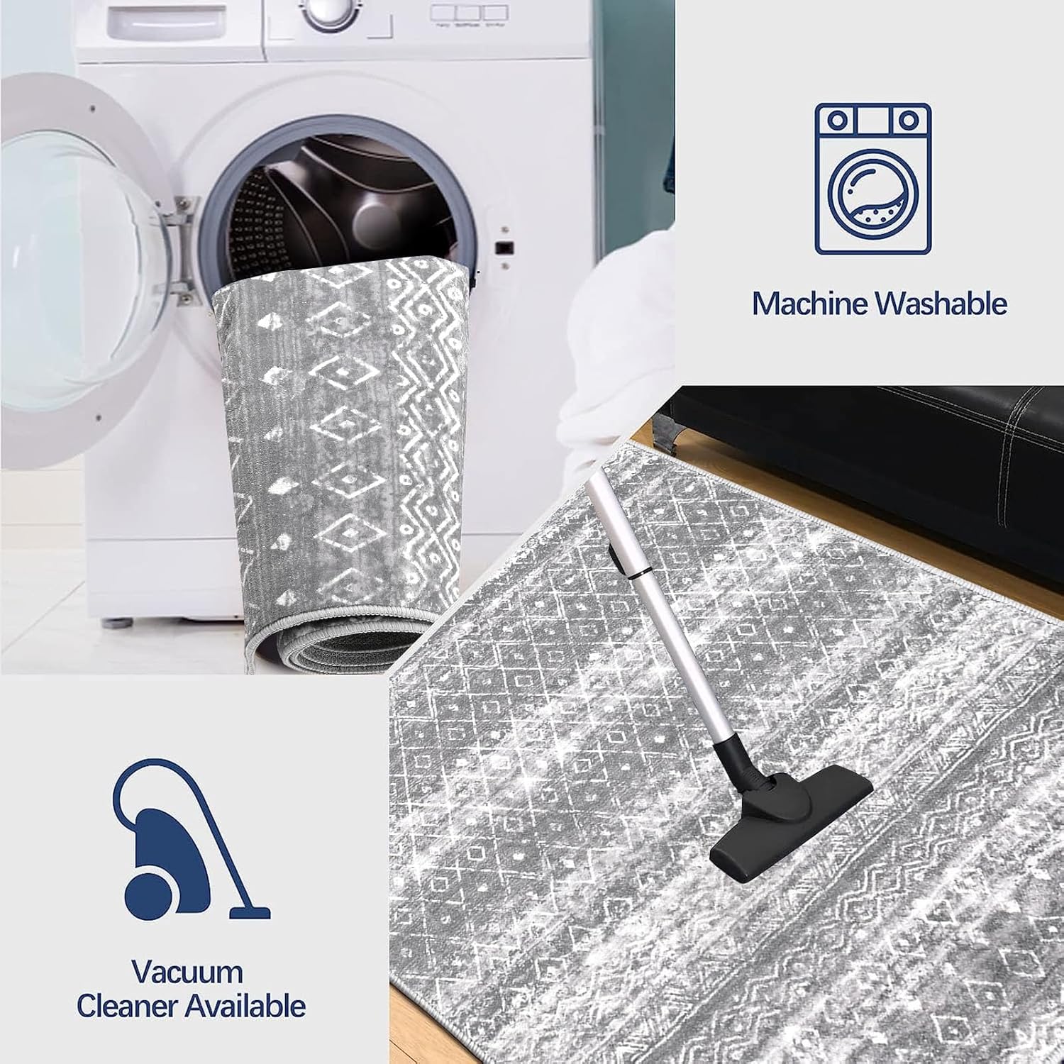 HEBE Alfombra bohemia de 3 x 5 pies, antideslizante, envejecida, con medallón para dormitorio, alfombra lavable para sala de estar, alfombra suave