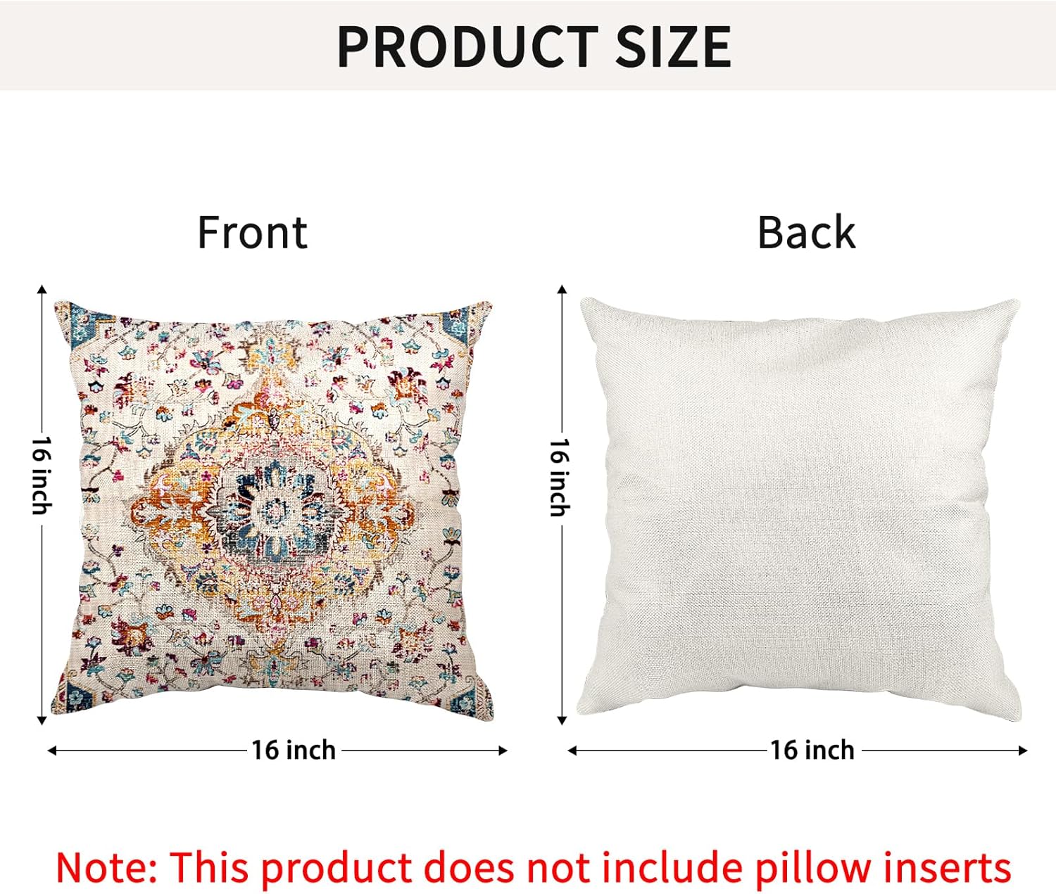 Fundas de almohada bohemias de 16 x 16 pulgadas, fundas de almohada vintage de lino para decoración del hogar, sofá, automóvil, sala de estar,