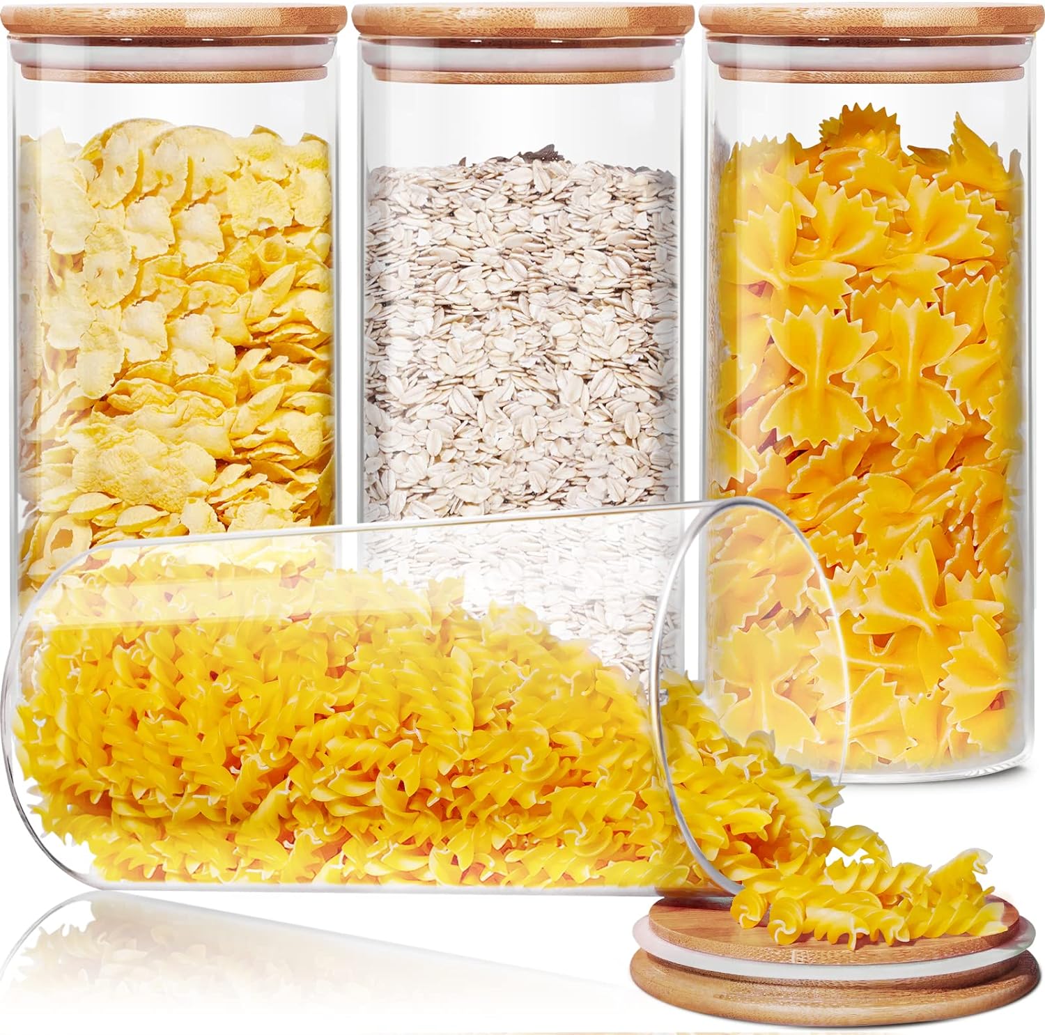Tarros de vidrio con tapas de bambú de 53 onzas líquidas juego de 4, recipientes de vidrio con tapas herméticas, recipientes de vidrio para