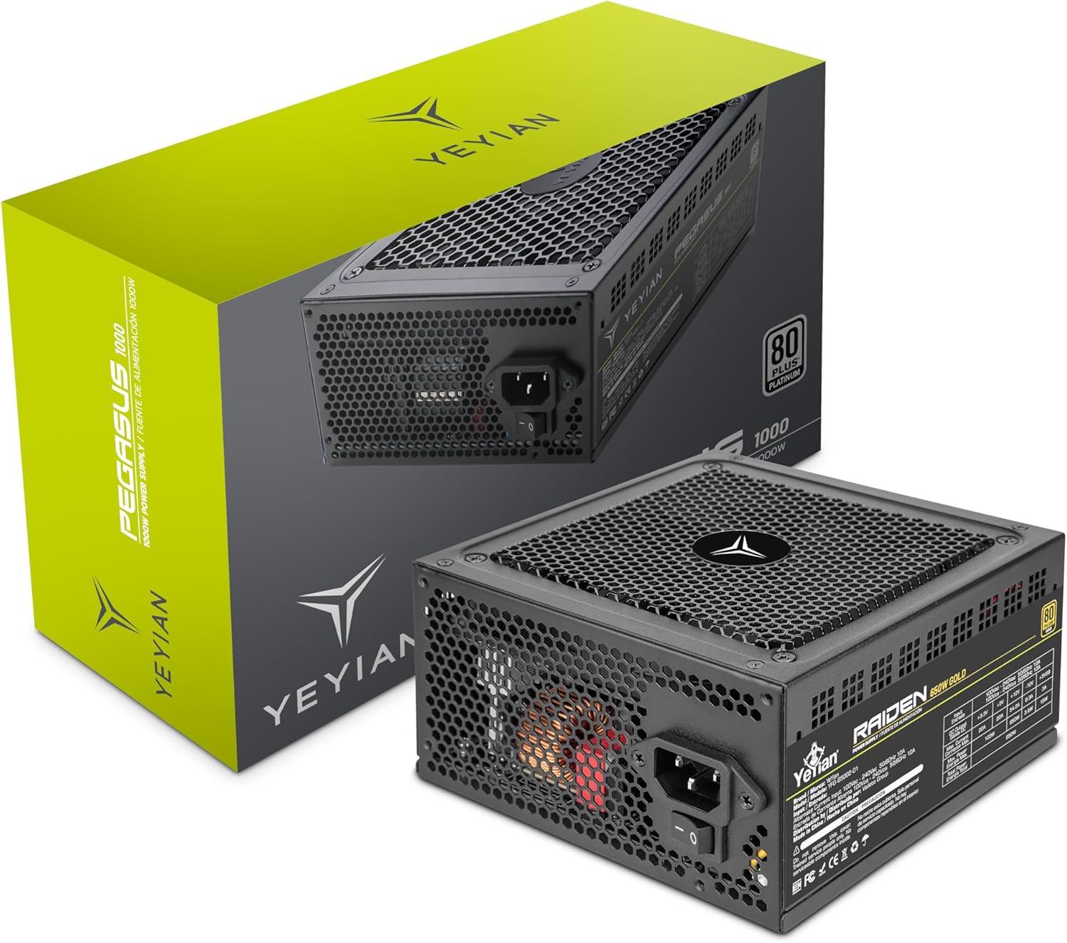 YEYIAN Pegasus 1000W 80+ Gold Certified PSU, ventilador dinámico fluido ultra silencioso de 5.512 in, ATX 12V Ver 3.0 factor de forma totalmente