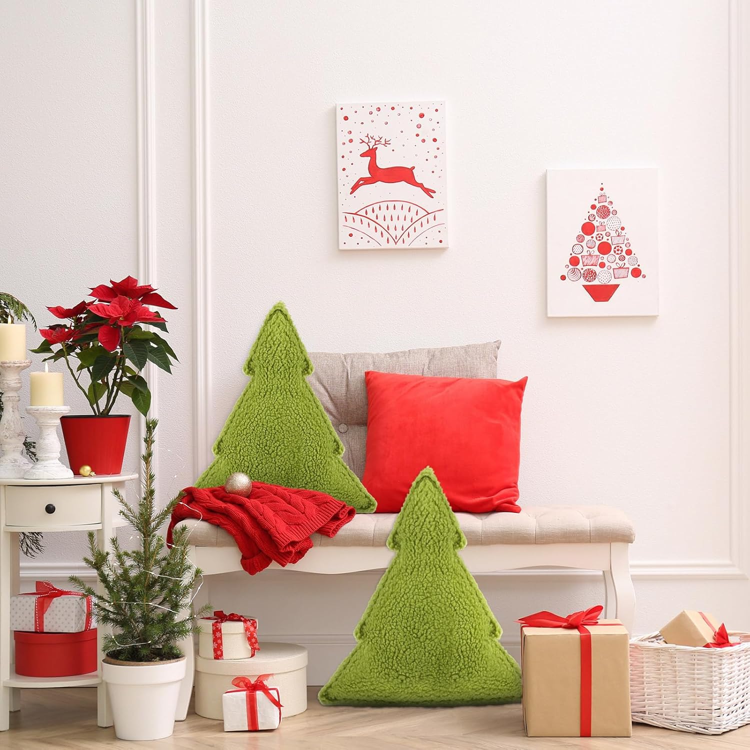 Soaoo 2 almohadas decorativas para árbol de Navidad, cojines decorativos de sherpa para árbol de Navidad, almohada de árbol de Navidad para fiesta,