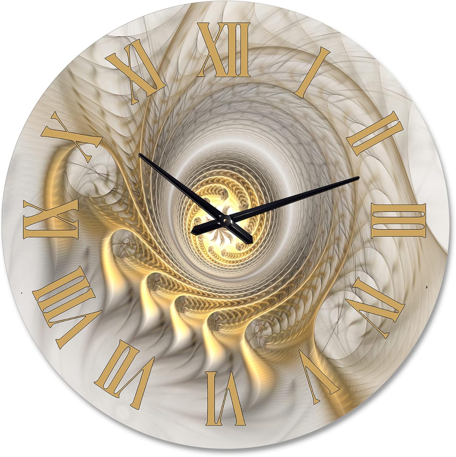 Reloj de pared moderno ‘Fractal brillante con curvas recursivas’ reloj de pared grande para decoración de cocina, dorado, 29 x 29 pulgadas