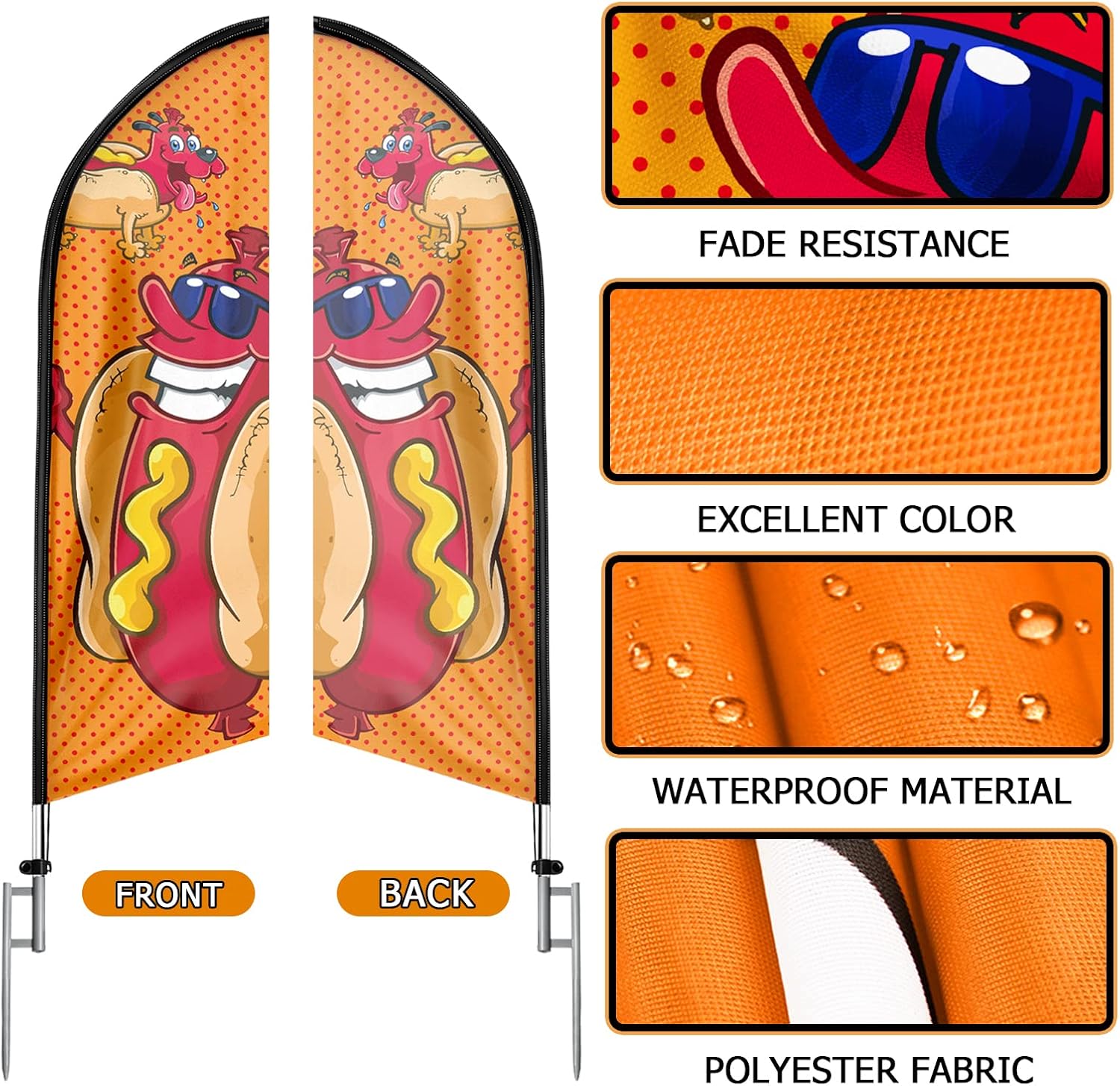 Bandera de Swooper de Hot Dog, letrero de perro caliente sin viento de 11 pies con asta de bandera de aleación de aluminioestaca de tierra de acero