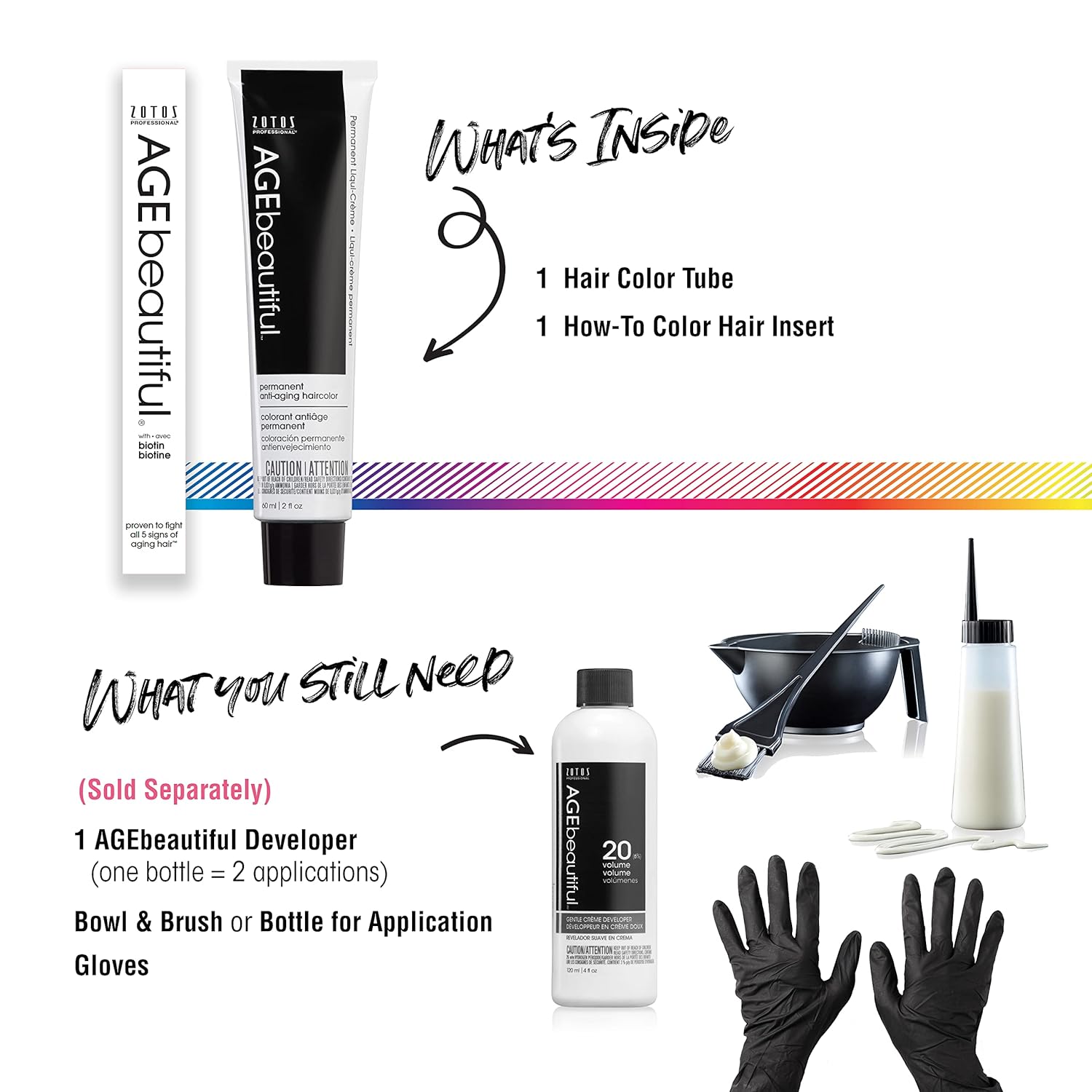 AGE beautiful – Liqui Creme- Tinte permanente para el cabello, 100% cobertura de canas, antienvejecimiento, biotina para cabello más grueso y con
