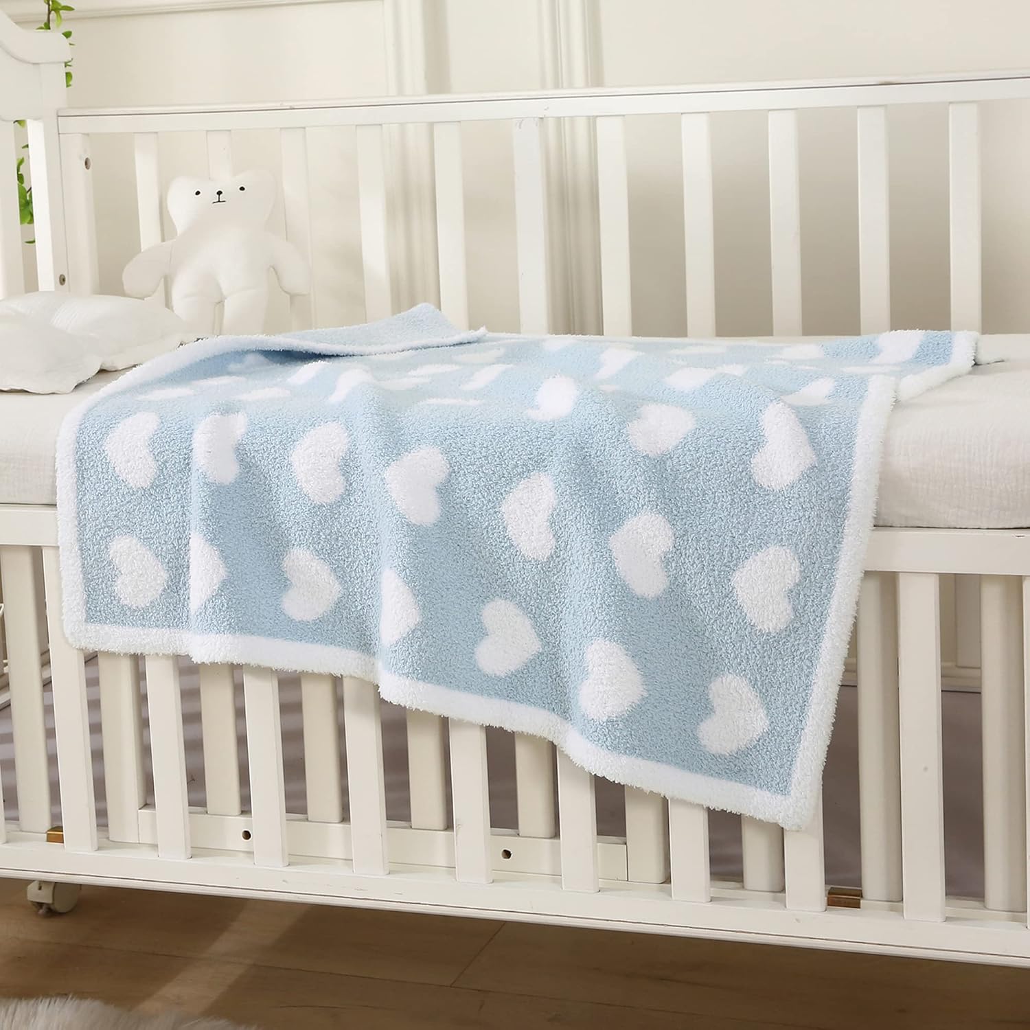 BOBOYOYO Mantas de felpa para bebés recién nacidos, niños y niñas, con corazón, suave, mullida, cálida, manta de recepción de 30 x 30 poliéster,