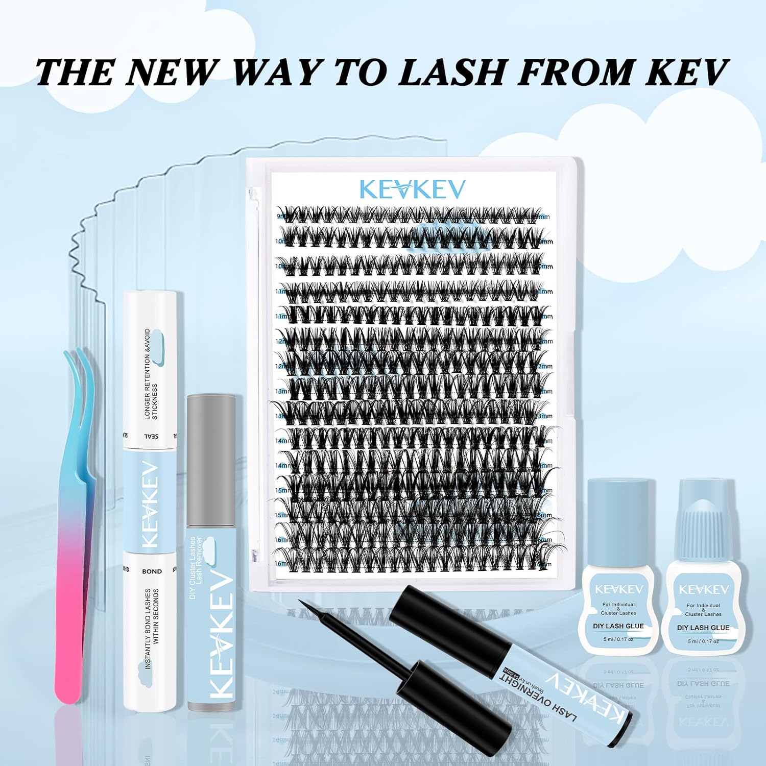 KevKev 300 unidades de pestañas individuales en racimo de pestañas que parecen extensiones de pestañas autoaplicadas en casa con volumen y aspecto