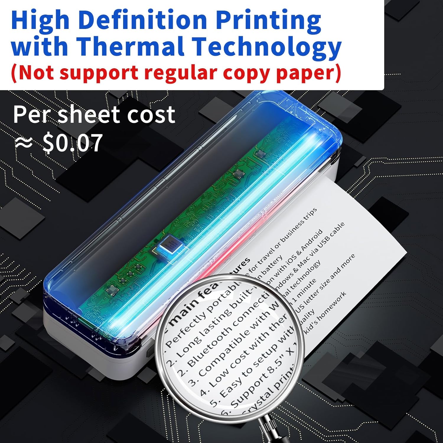 JADENS Impresoras portátiles inalámbricas para viajes, compatible con letras estadounidenses de 8.5 x 11 pulgadas, impresora térmica Bluetooth