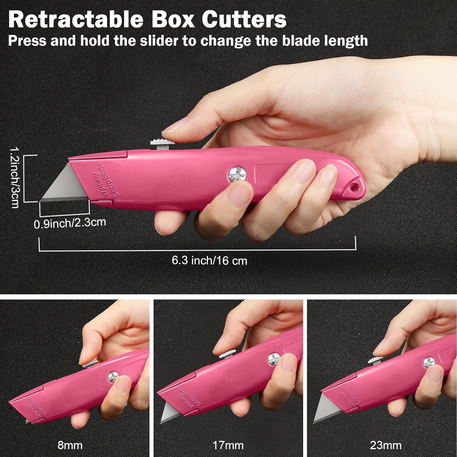 Reginary Cuchillo utilitario retráctil de 20 piezas de aleación de aluminio resistente para cartón, cajas y cartones, bricolaje, fábrica, hogar y