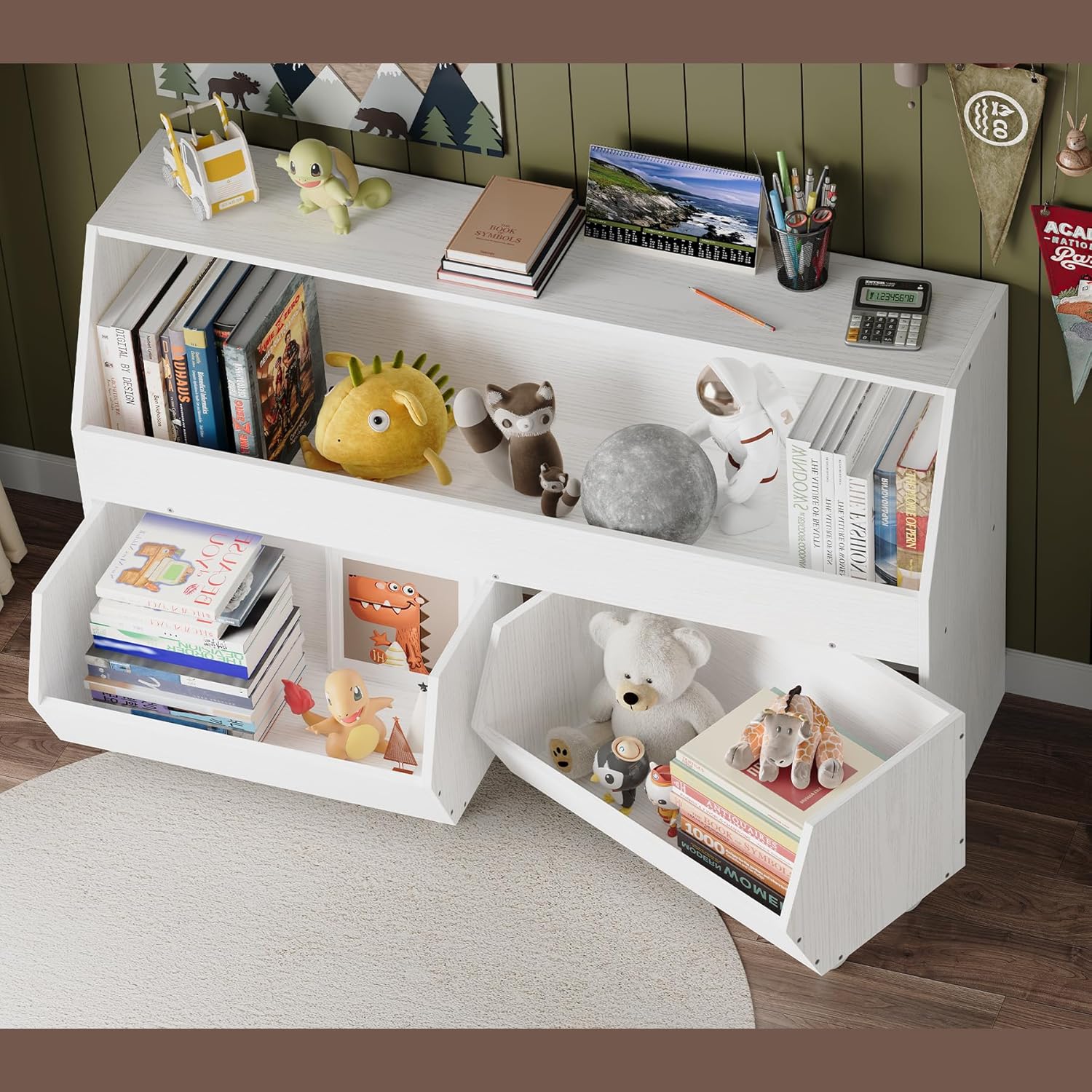 Almacenamiento y organizador de juguetes para niños, niños y niñas, estantería multifuncional y contenedor de almacenamiento con carrito móvil, caja