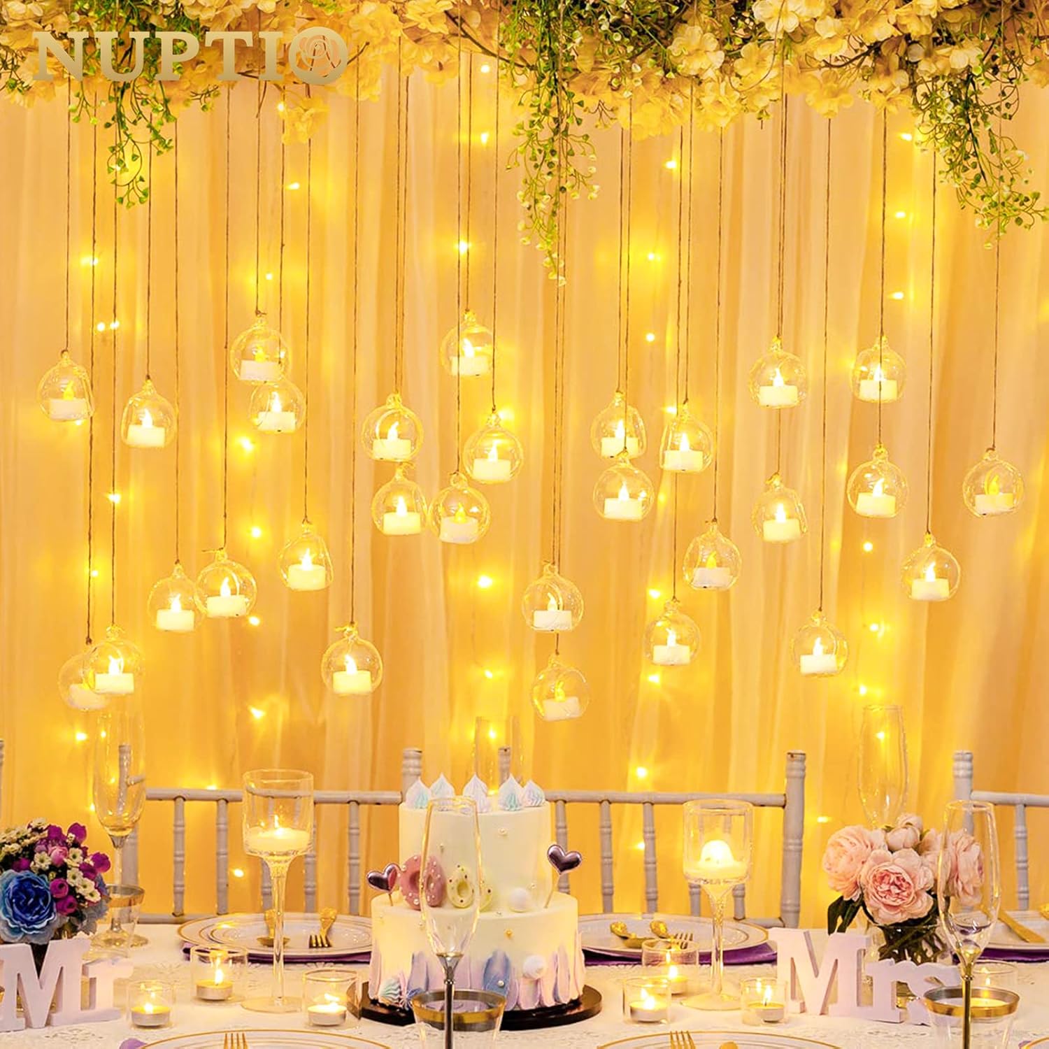 12 portavelas de cristal colgante con velas LED, globos de vidrio colgantes de 2.36 pulgadas, recipientes de vidrio colgantes de terrario para