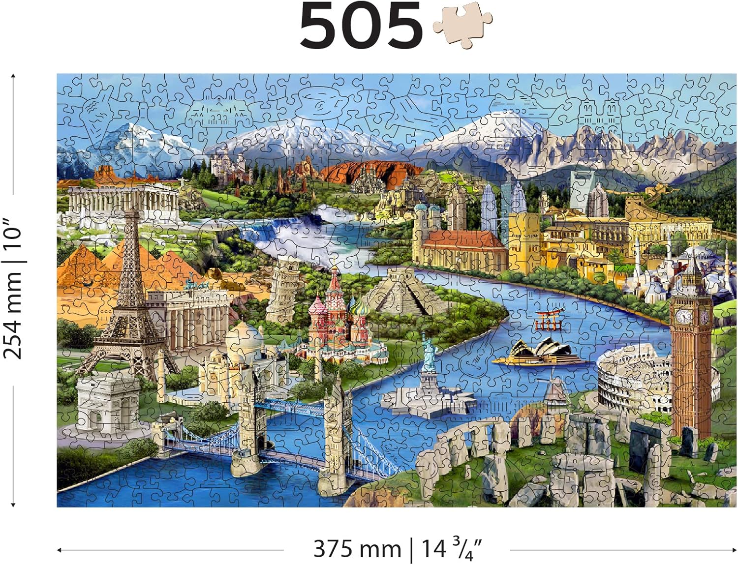 WOODEN.CITY Rompecabezas de madera de 500 + 5 piezas emblemáticos del mundo, rompecabezas avanzados de viaje para adultos, rompecabezas de madera