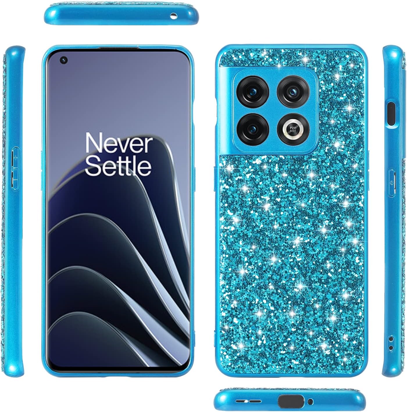Funda para OnePlus 10 Pro, funda de lujo con purpurina brillante y diamantes de imitación con parachoques de TPU galvanizado flexible, funda delgada