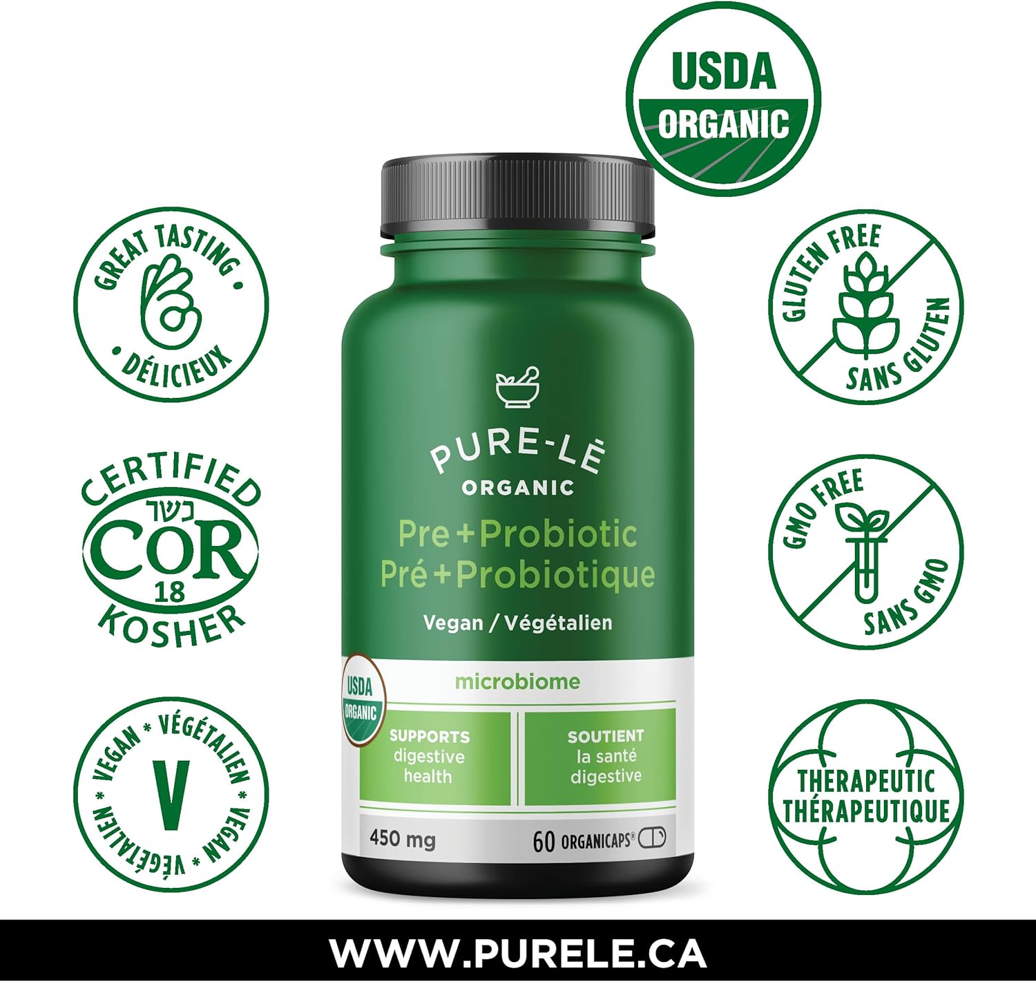 USDA Organic Prebiotic + Probiotic 60 Organicaps  Vegano Certificado Orgánico Kosher Completo Apoyo Digestivo Diario. Todo Natural  Suplemento
