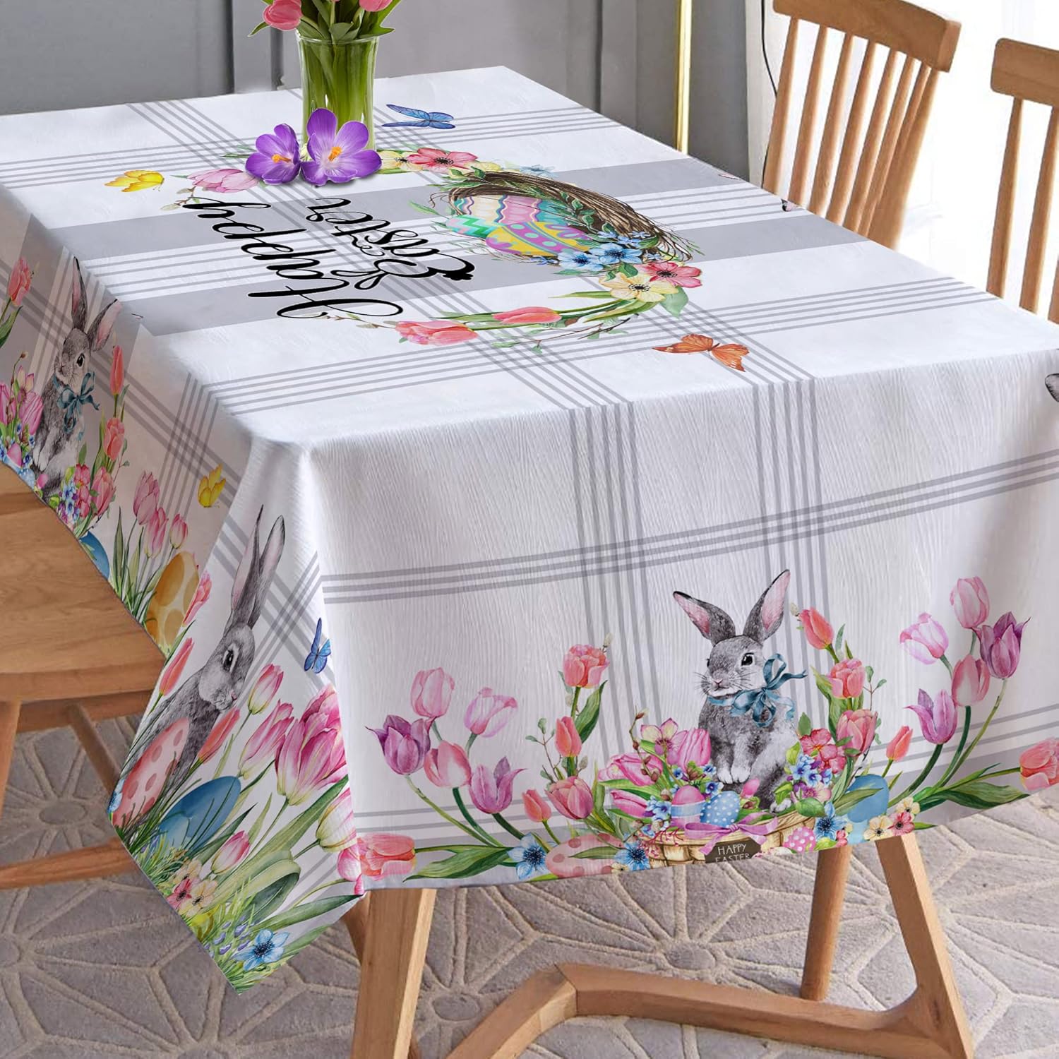Hexagram Mantel de Pascua, mantel rectangular de 52 x 70 pulgadas, tela de primavera, decoración de conejito para cena, fiestas