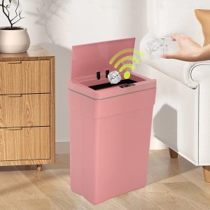 BLKMTY Bote de basura de plástico de 13 galones con tapa, rosa, 50 litros BLKMTY Bote de basura de plástico de 13 galones con tapa, rosa, 50 litros