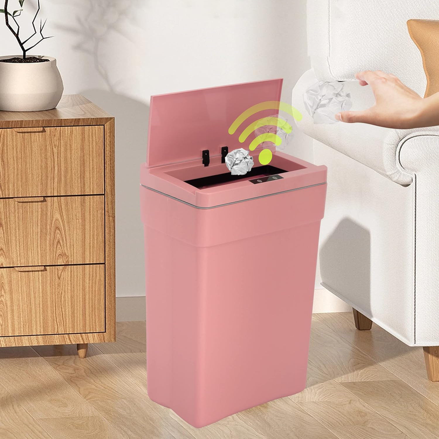 BLKMTY Bote de basura de plástico de 13 galones con tapa, rosa, 50 litros