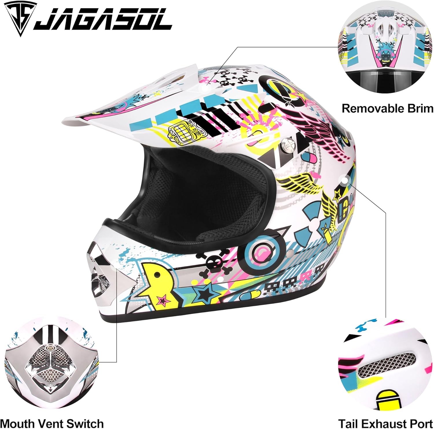 JAGASOL DOT – Casco de motocross todoterreno para niños de 8 a 14 años, casco BMX MX ATV con gafas aprobadas por DOT