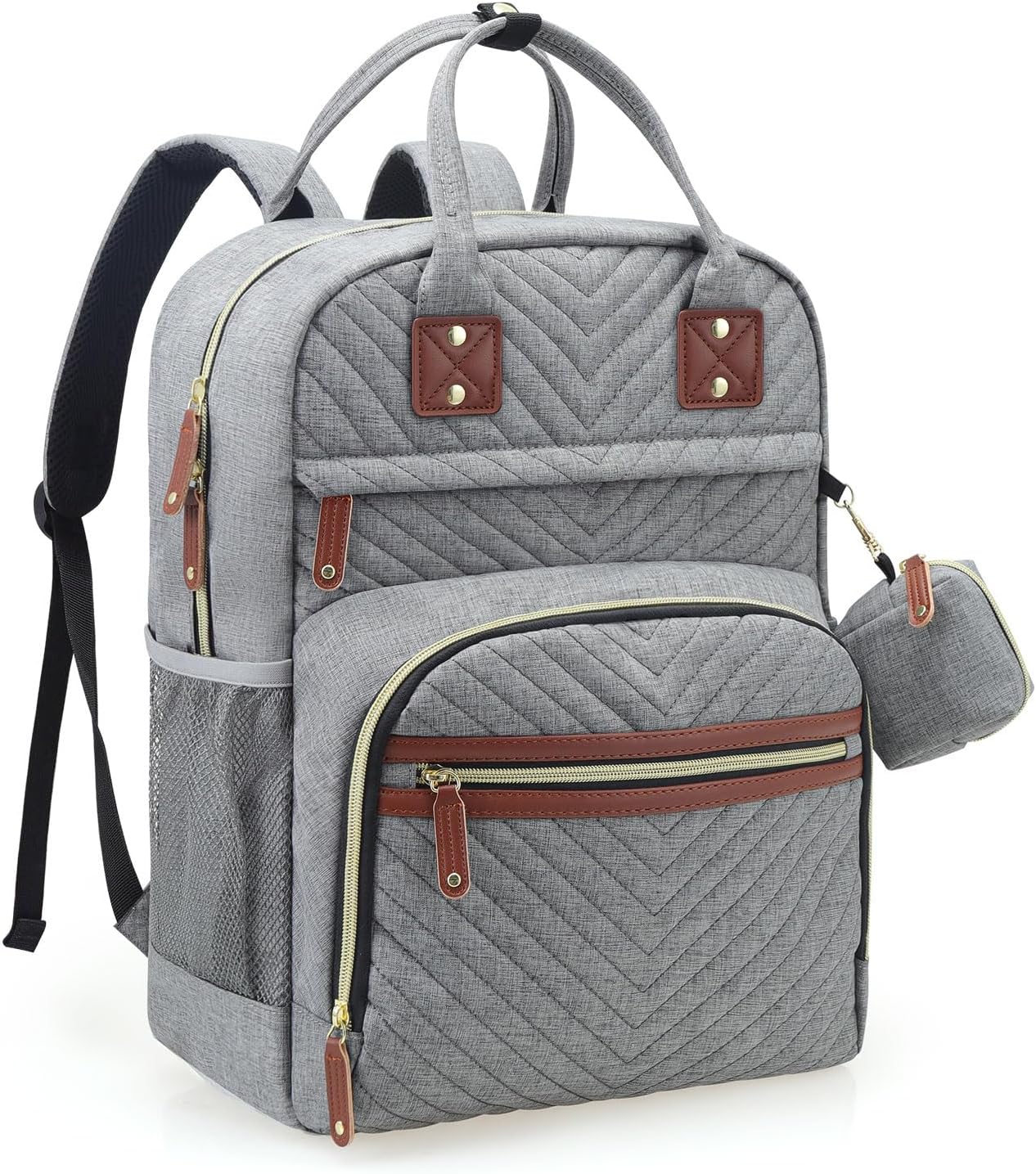 Mochila para pañales, esenciales para bebés, mochila impermeable multifunción con correas para cochecito y estuche para chupete, Gris, Mochilas de