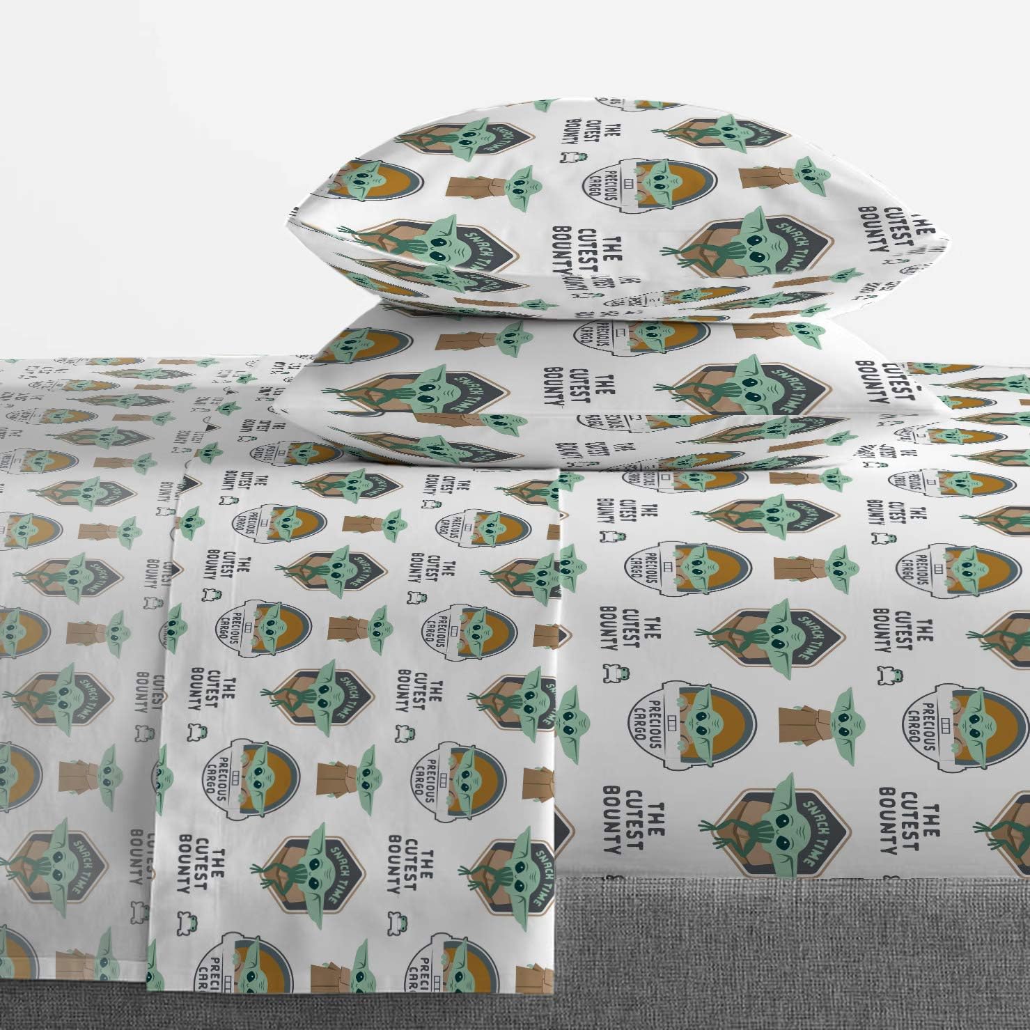 Juego de ropa de cama Queen de 5 piezas de Star Wars The Mandalorian The Child, incluye edredón reversible y sábanas con Baby Yoda, de microfibra