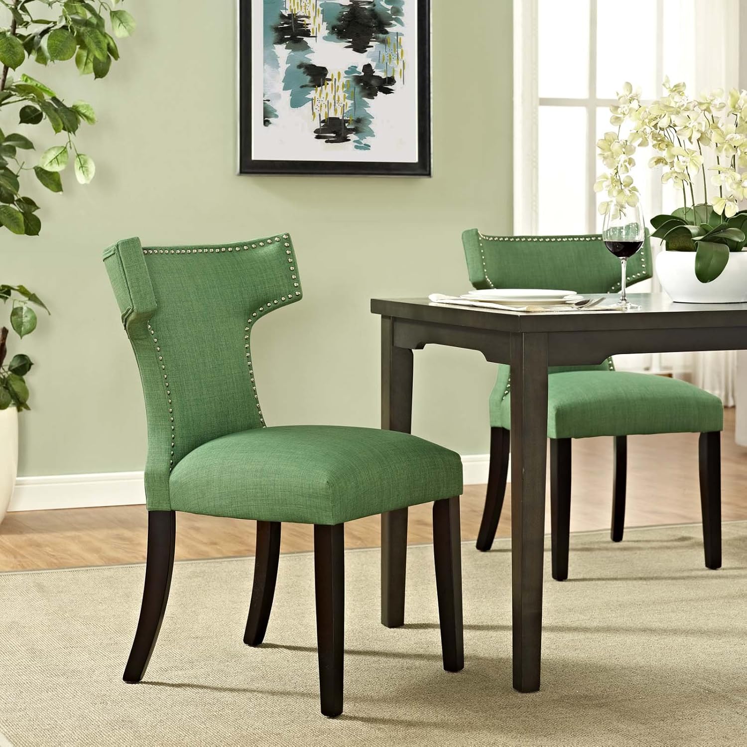 Modway Curve Mid-Century – Moderna tela tapizada con ribete de cabeza de clavo en verde Kelly, una silla