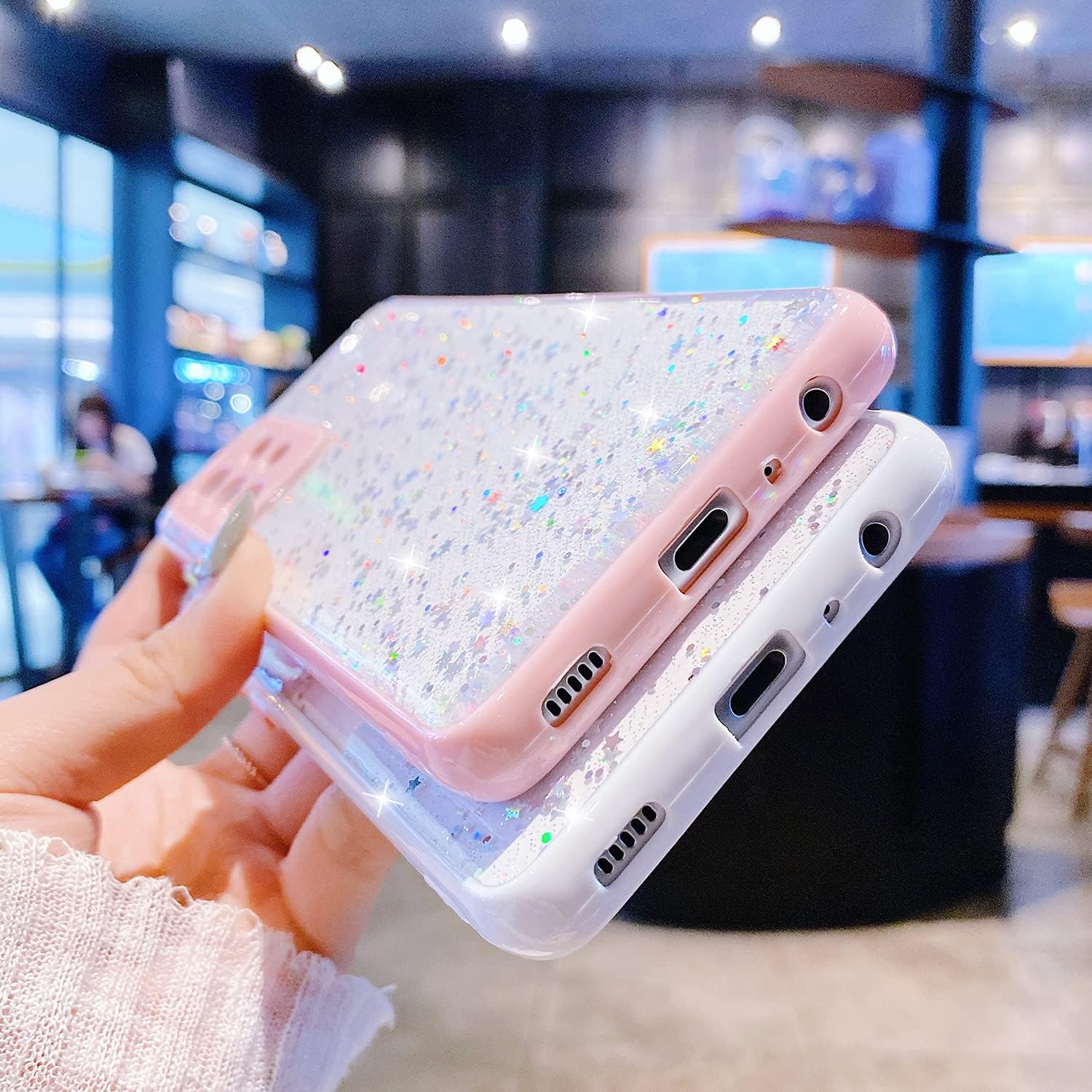 Funda compatible con Samsung Galaxy S22 para mujeres y niñas, suave y delgada, protectora completa, bonita funda transparente brillante con estrella