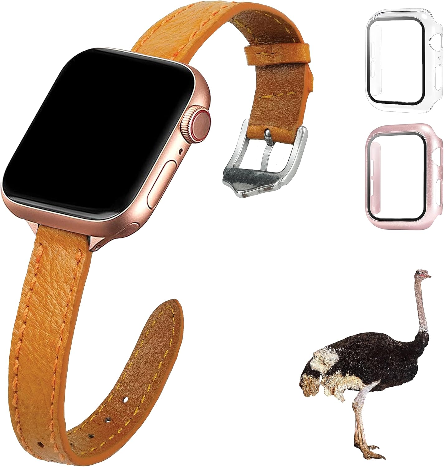 Correa de cuero de avestruz para mujer compatible con Apple Watch Ultra de 1.929 in 1.772 in 1.732 in 1.654 in 1.614 in 1.575 in 1.496 in pulsera de